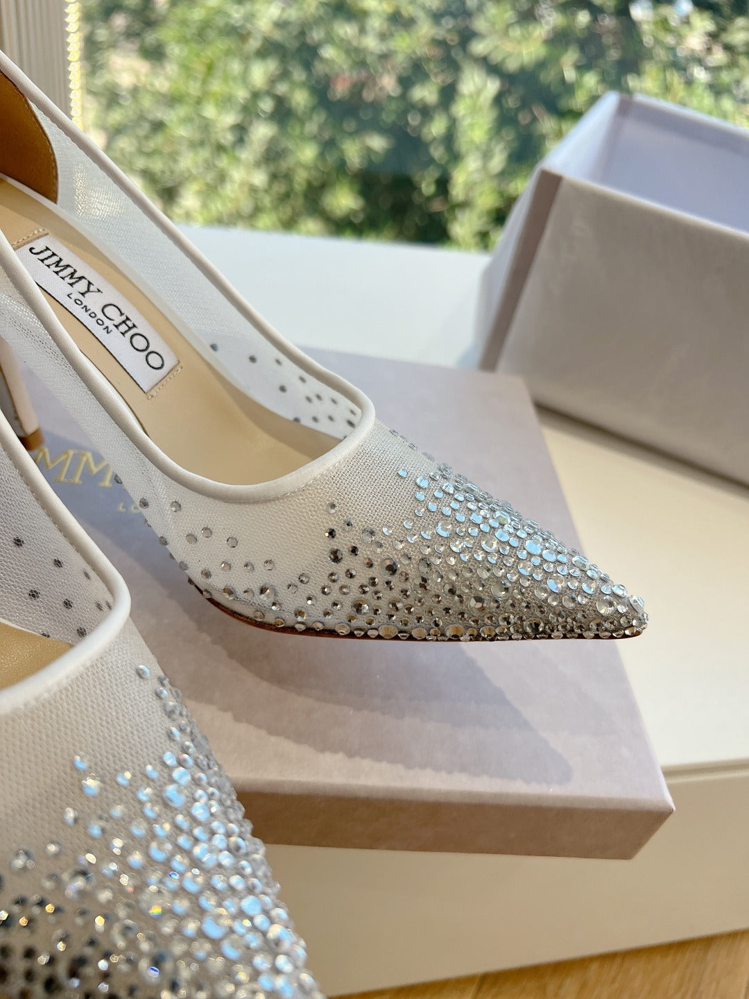 Jimmy Choo Lambskin Leather Crystal Heels