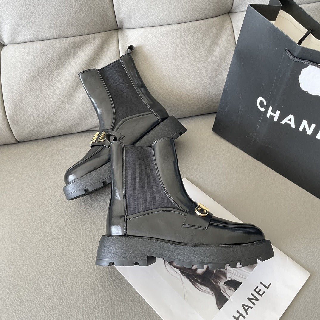 Chanel Lambskin Leather Logo Boots