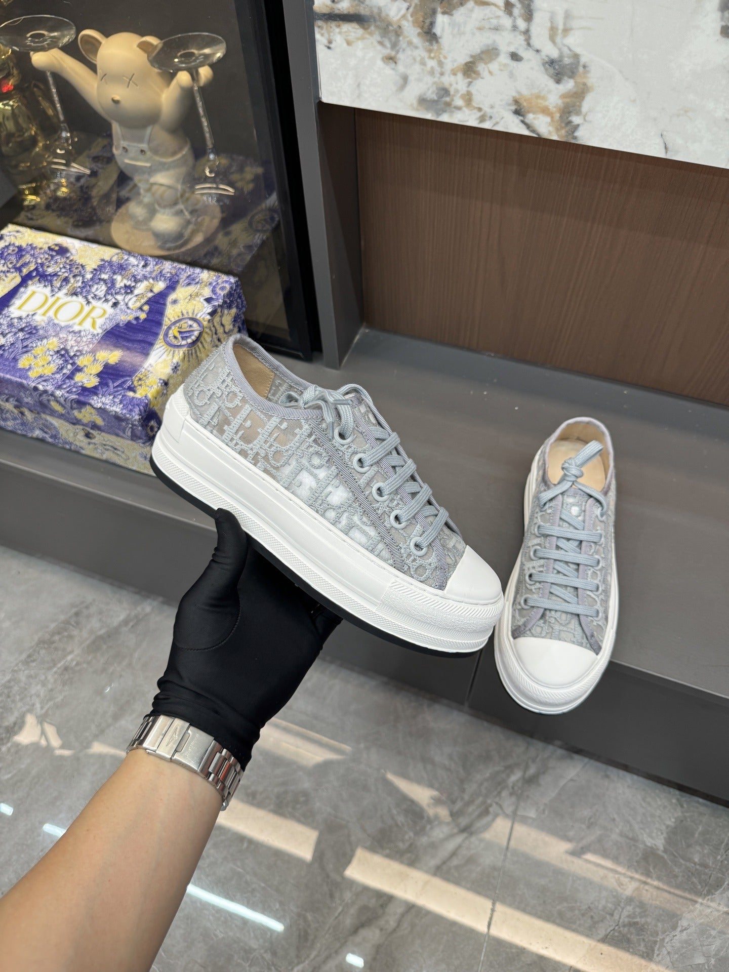 Dior Women Cotton & Lambskin Leather Embroidered Shoes