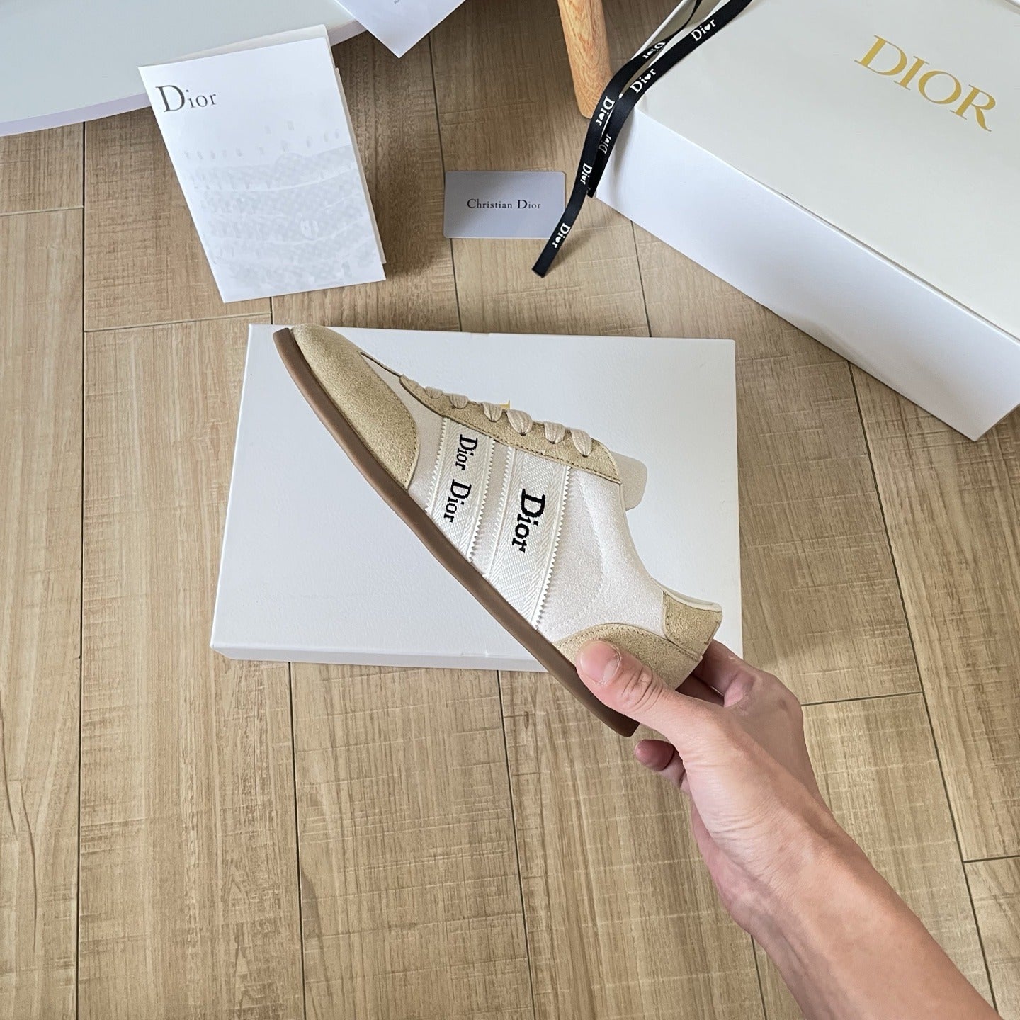 Dior Leather Vintage-Finish Sneakers