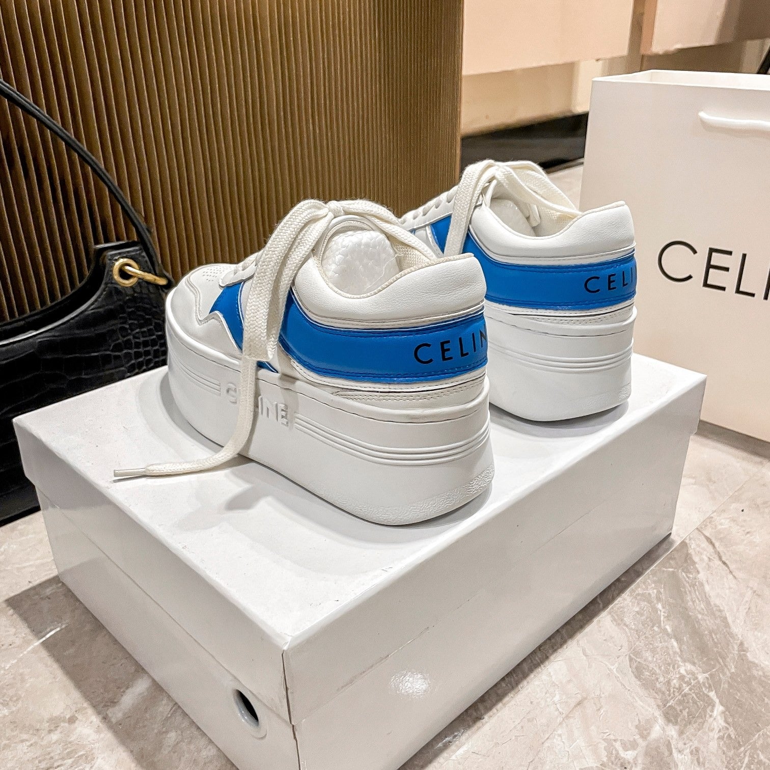 Celine Leather Vintage-Finish Sneakers