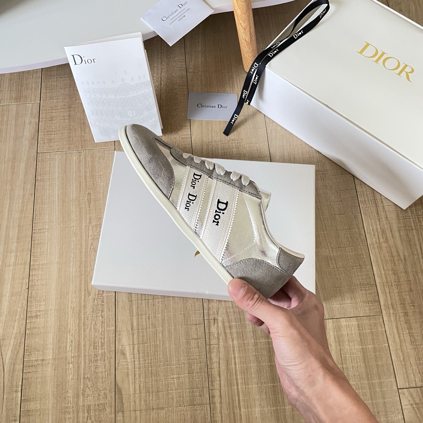 Dior Leather Vintage-Finish Sneakers