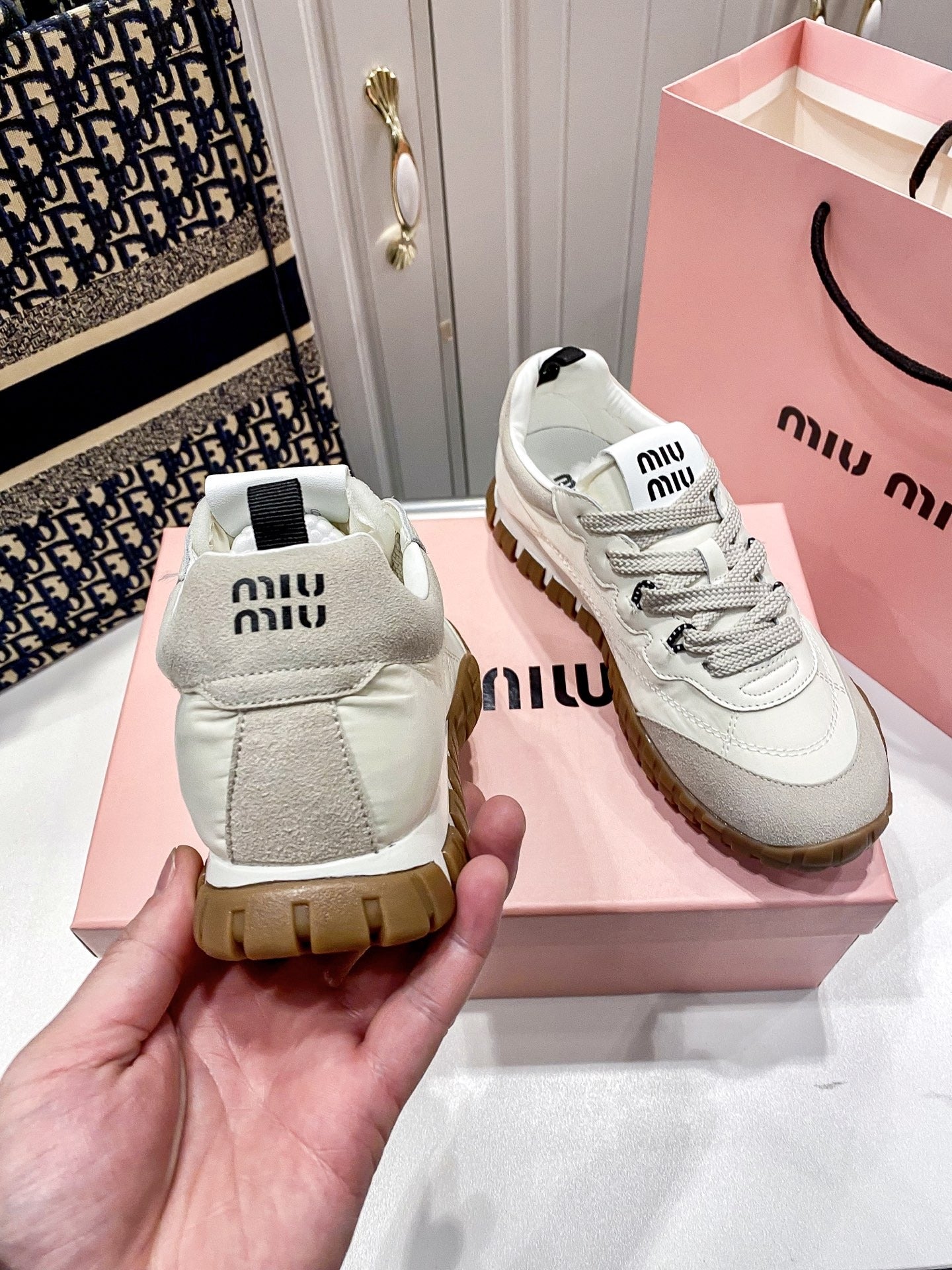 Miu Miu Black Canvas & Leather Vintage-Finish Sneakers
