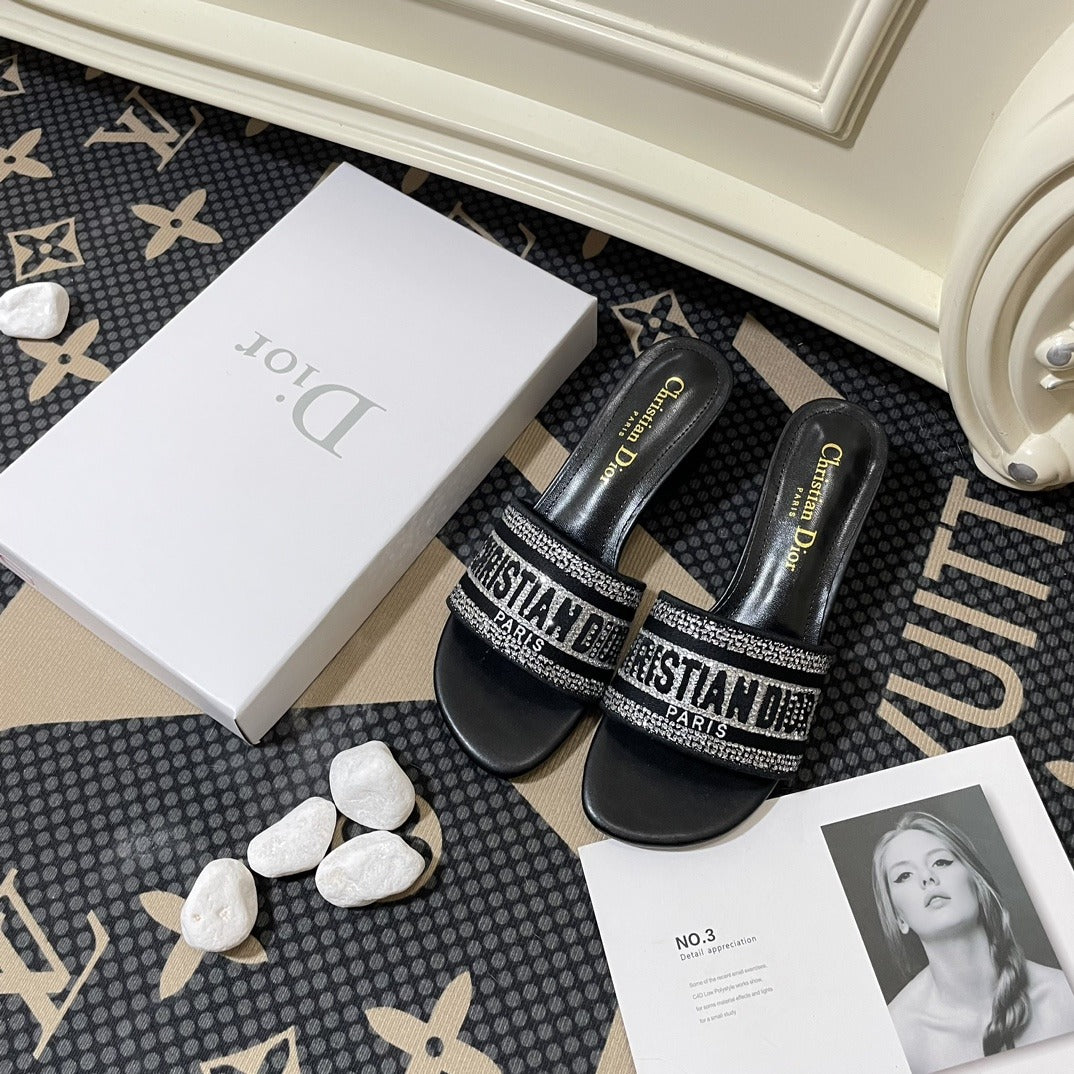 Dior Lambskin Leather Embroidered Slides