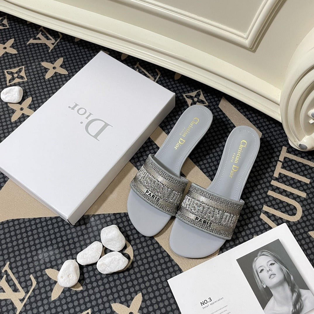 Dior Lambskin Leather Embroidered Slides