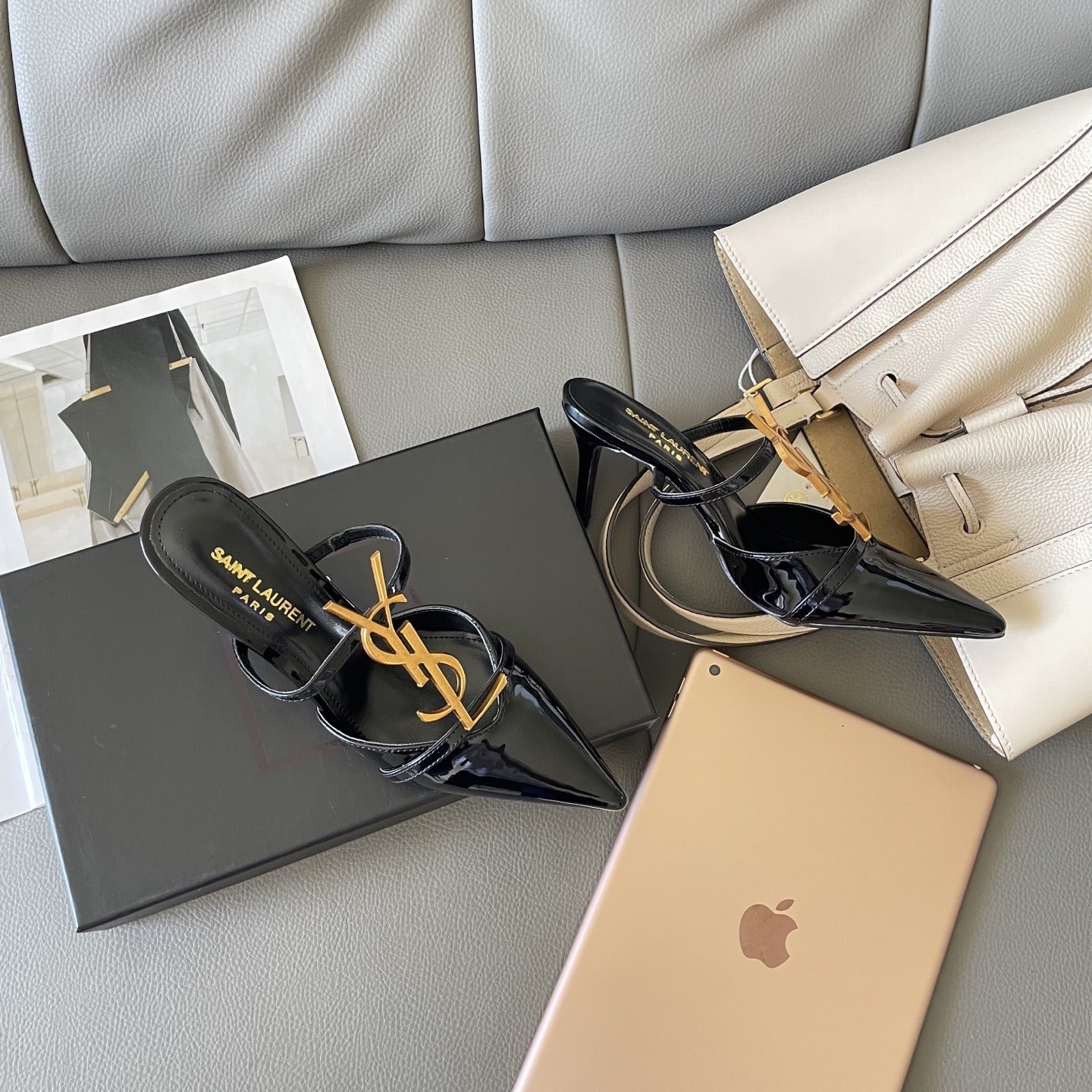 Saint Laurent Lambskin Leather Logo Sandals