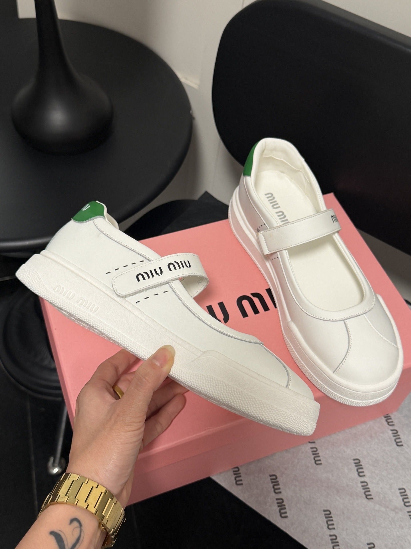 Miu Miu White Leather Logo Sneakers