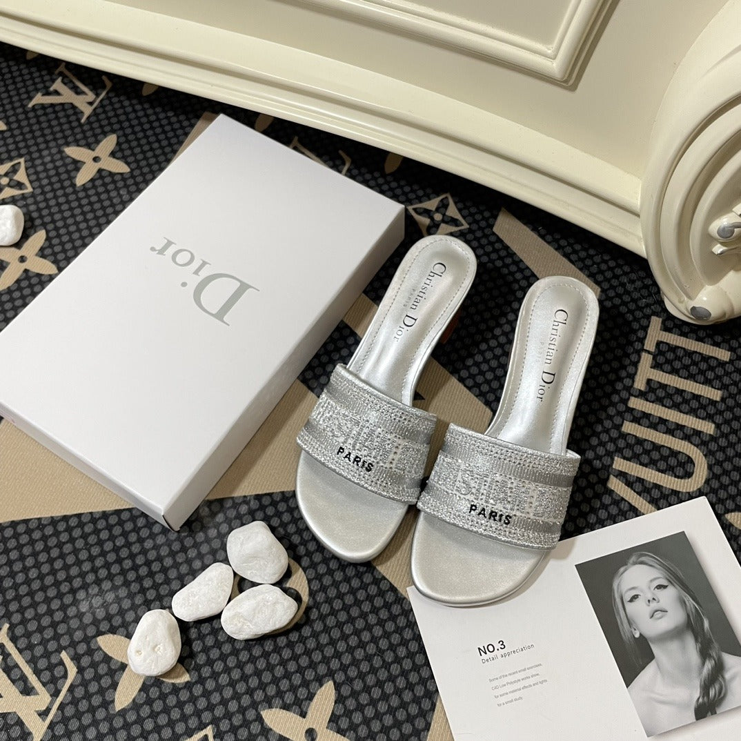 Dior Lambskin Leather Embroidered Slides
