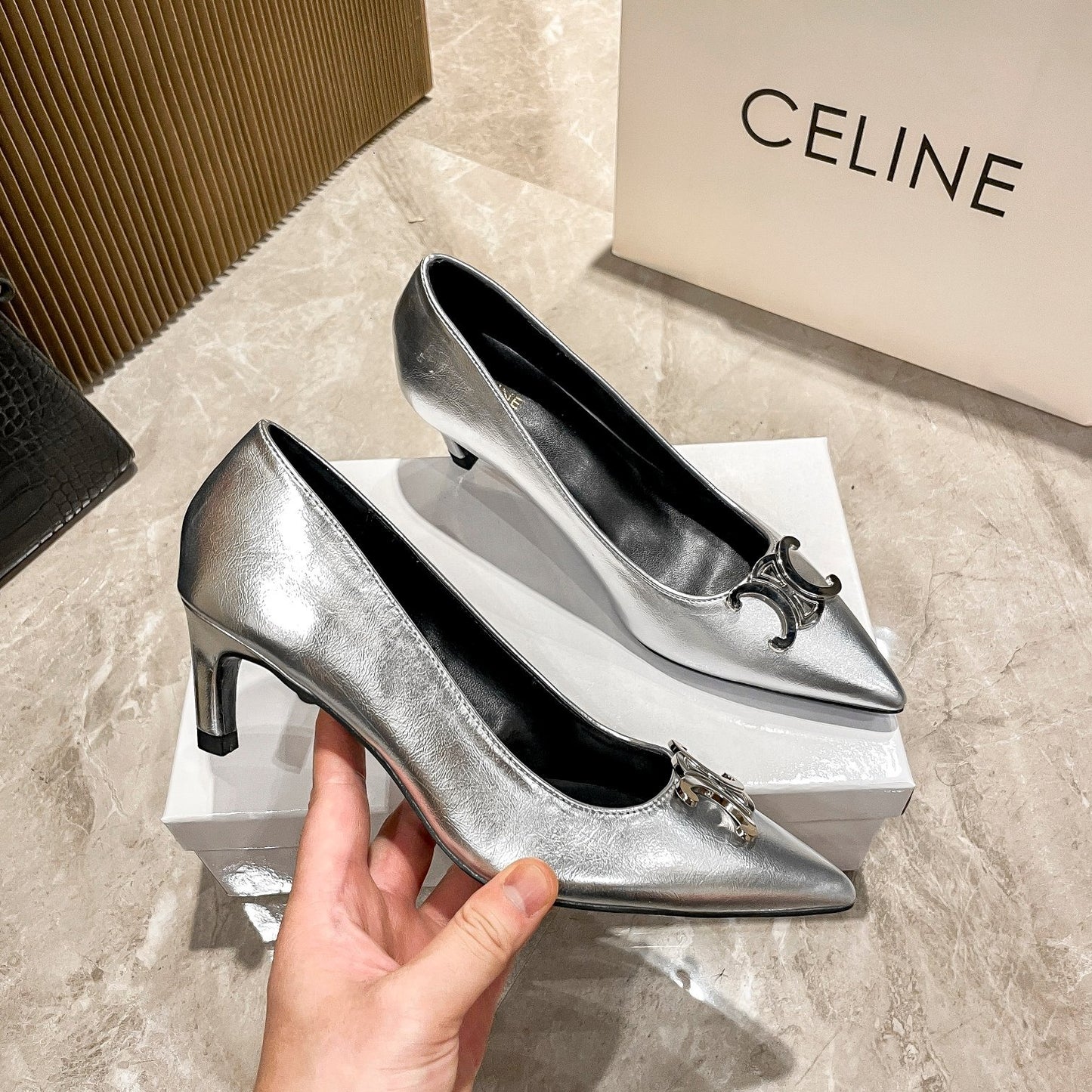 Celine Calfskin Leather Pointed Toe Heels