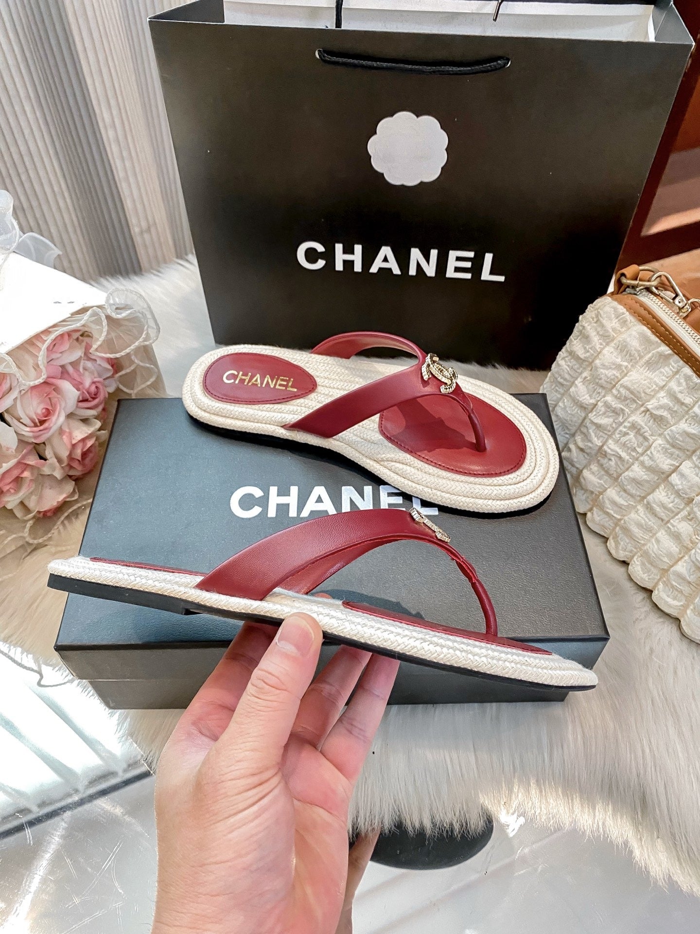 Chanel White Slides