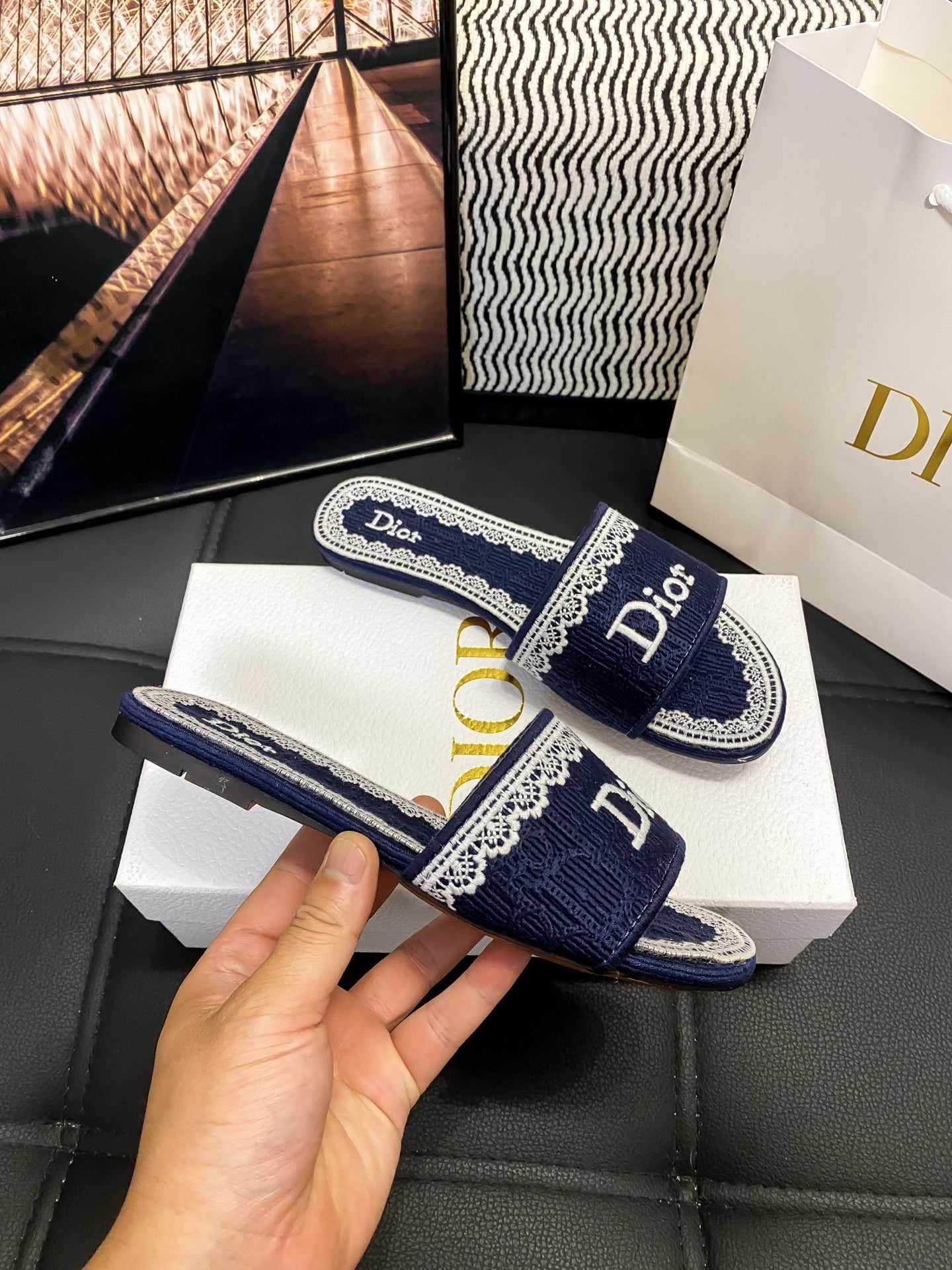 Dior Leather Logo Slides