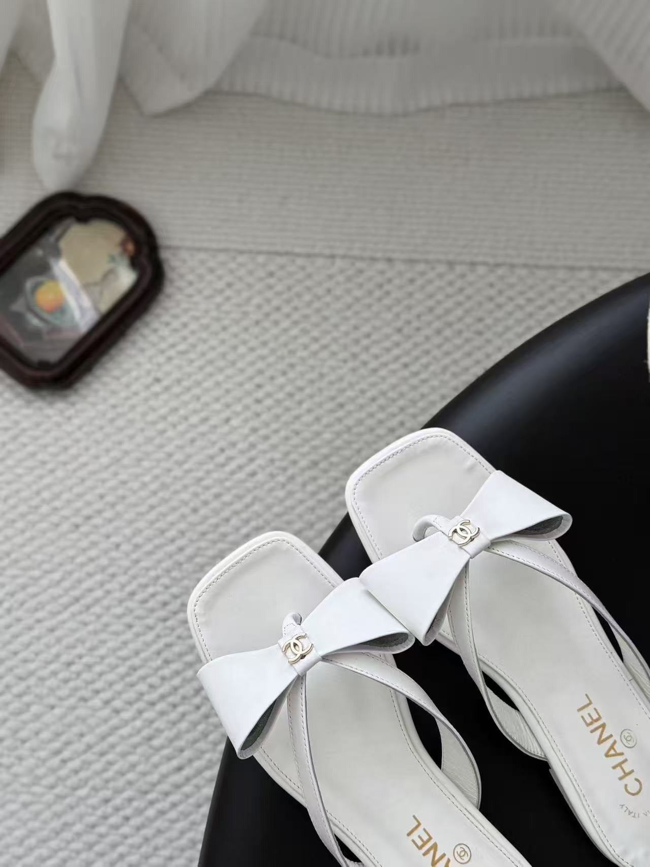 Chanel Lambskin Leather Bow Slides