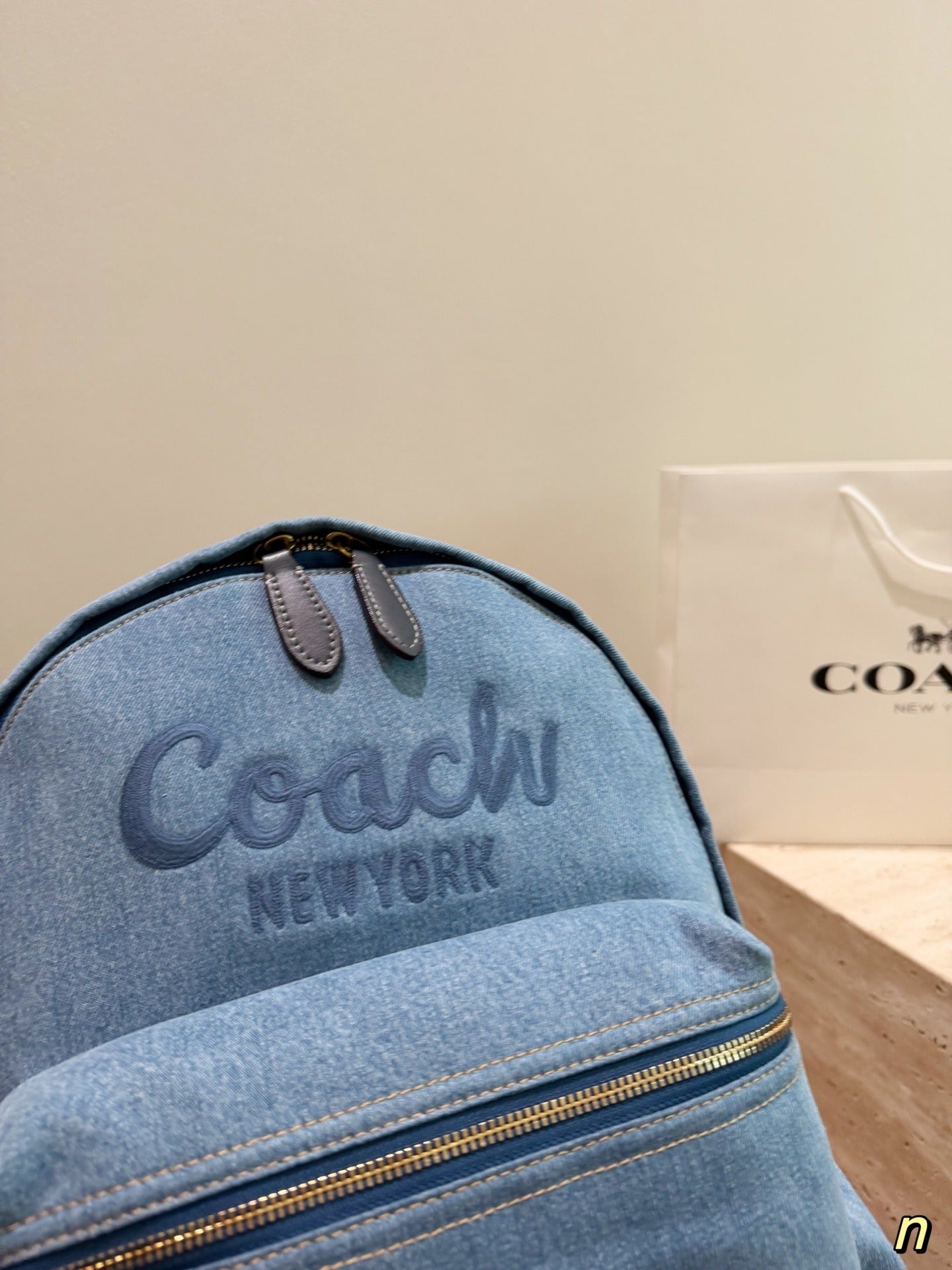 Coach Gray Denim Logo Backpack
