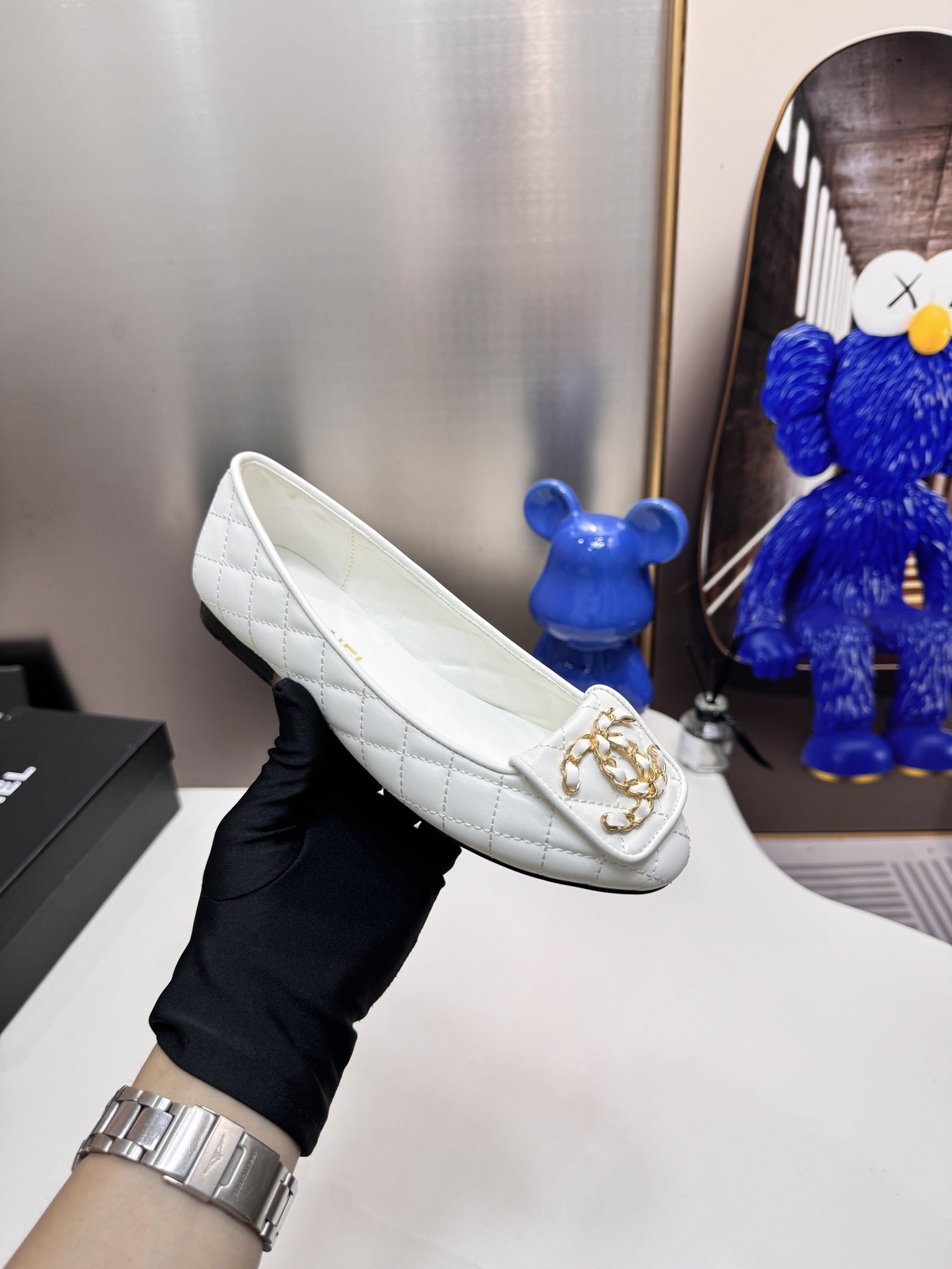 Chanel Lambskin Leather Chain Ballet Flats