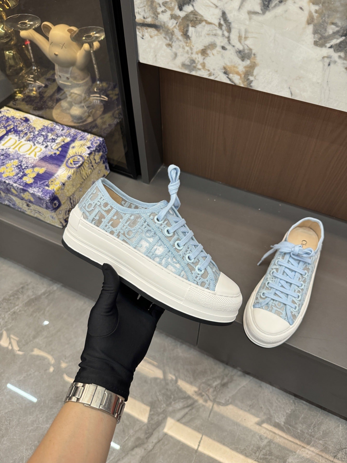 Dior Women Cotton & Lambskin Leather Embroidered Shoes