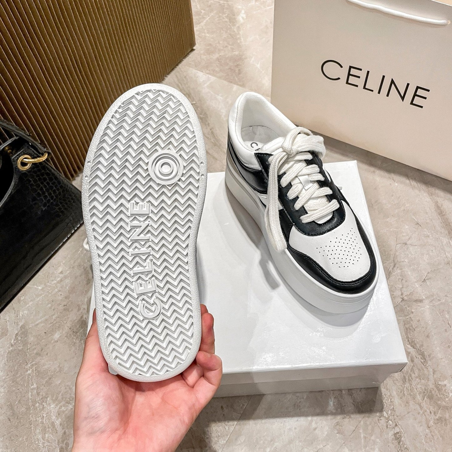 Celine Leather Vintage-Finish Sneakers