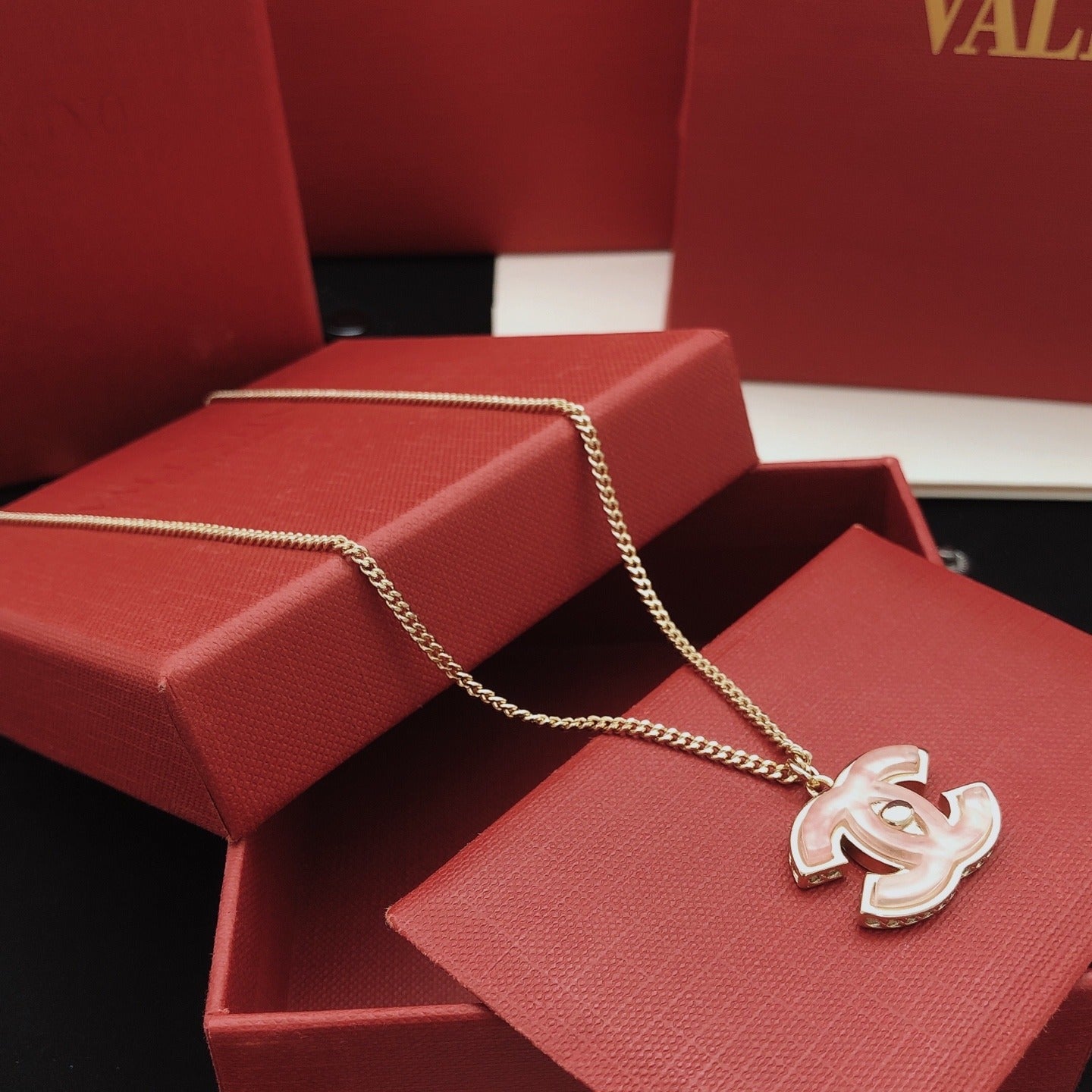 Chanel Pink Brass Necklace