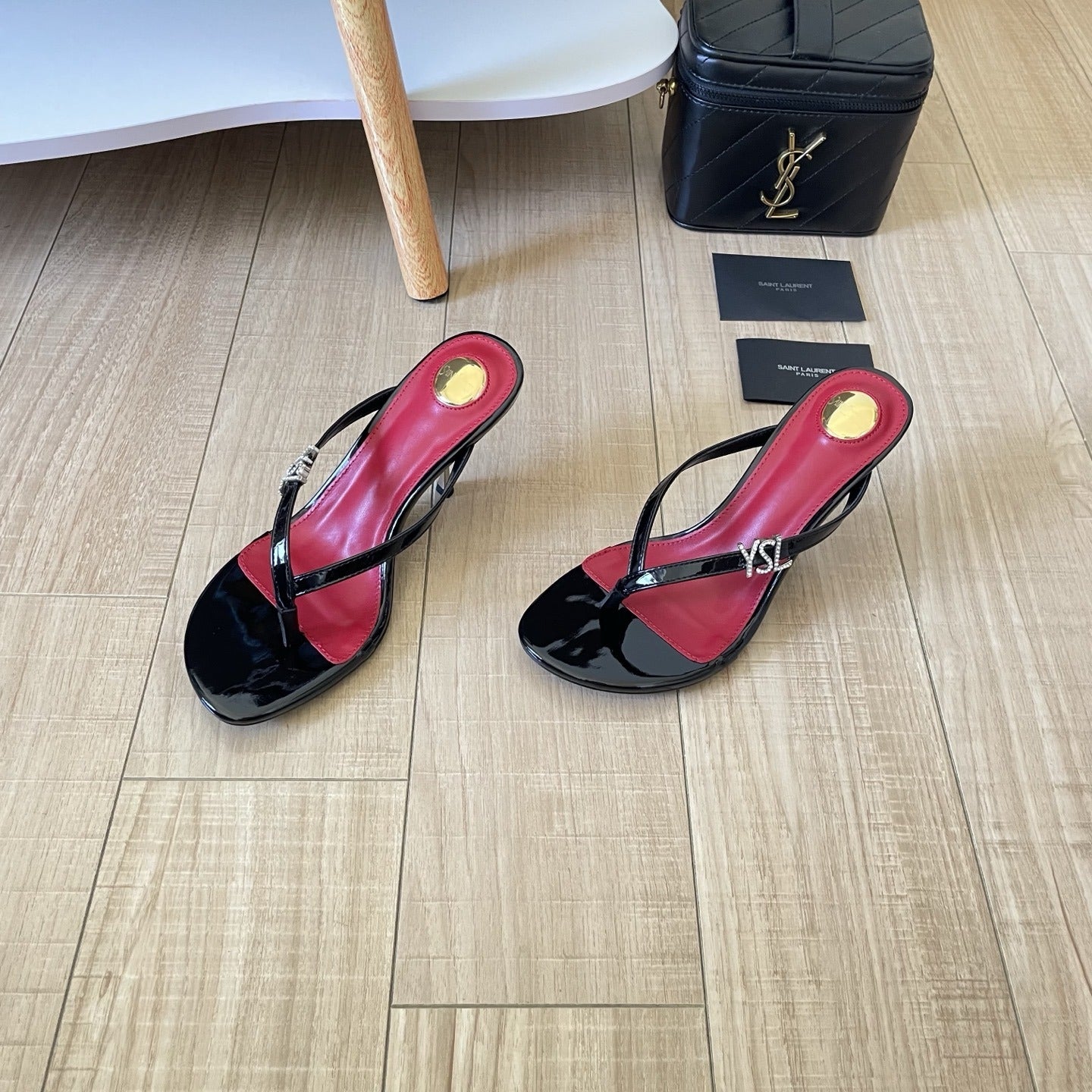Saint Laurent Lambskin Leather Logo Slides