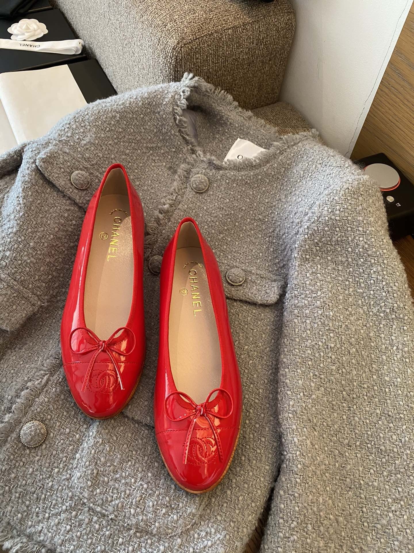 Chanel Leather Bow Ballet Flats