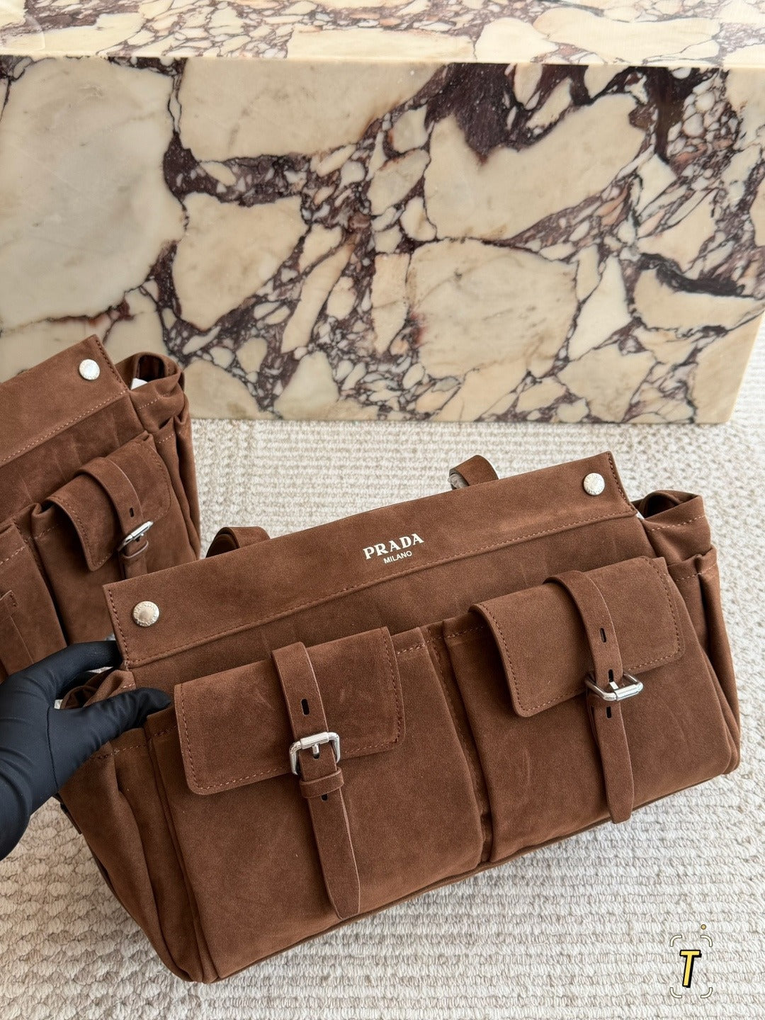 Prada Leather Logo Tote Bag