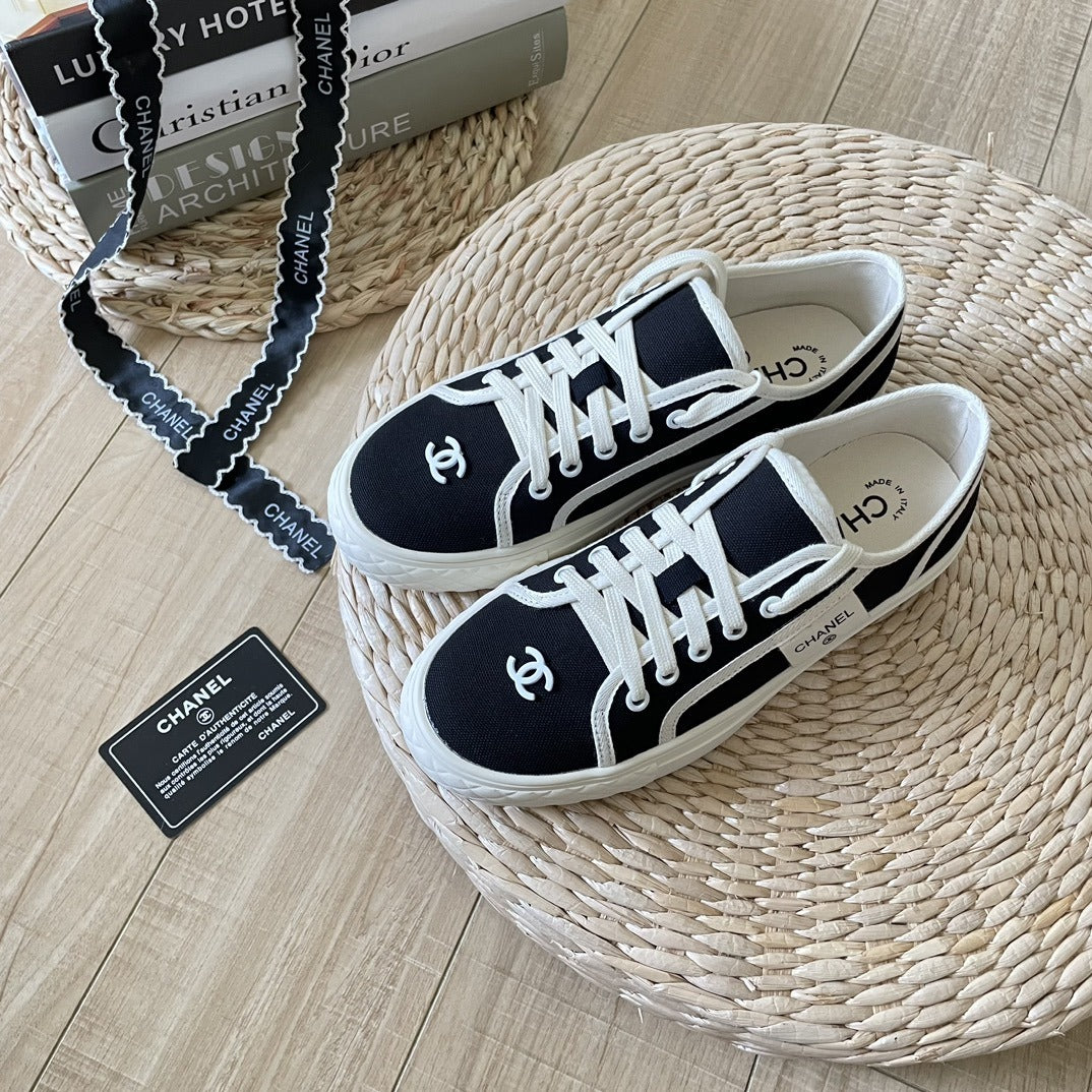 Chanel Canvas & Lambskin Leather Sneakers