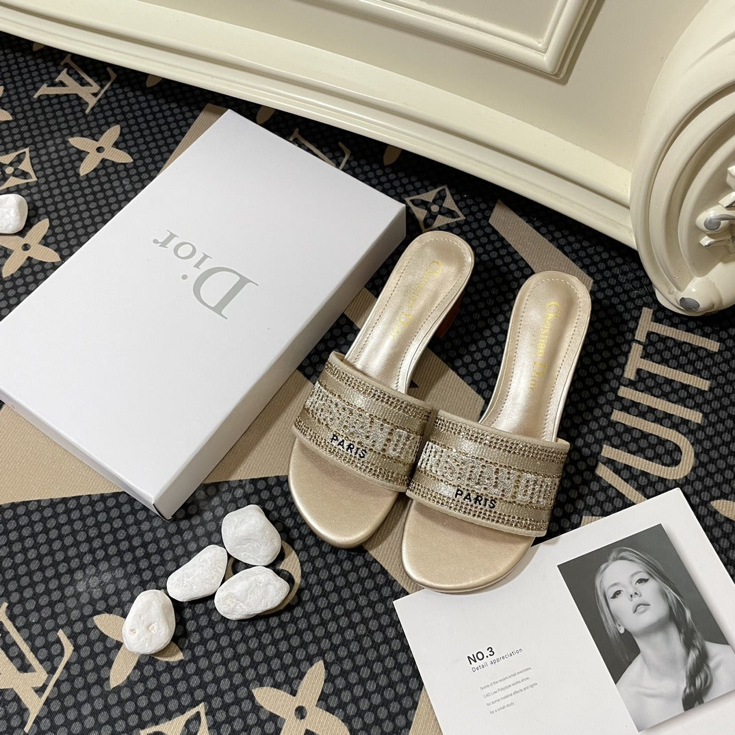 Dior Lambskin Leather Embroidered Slides