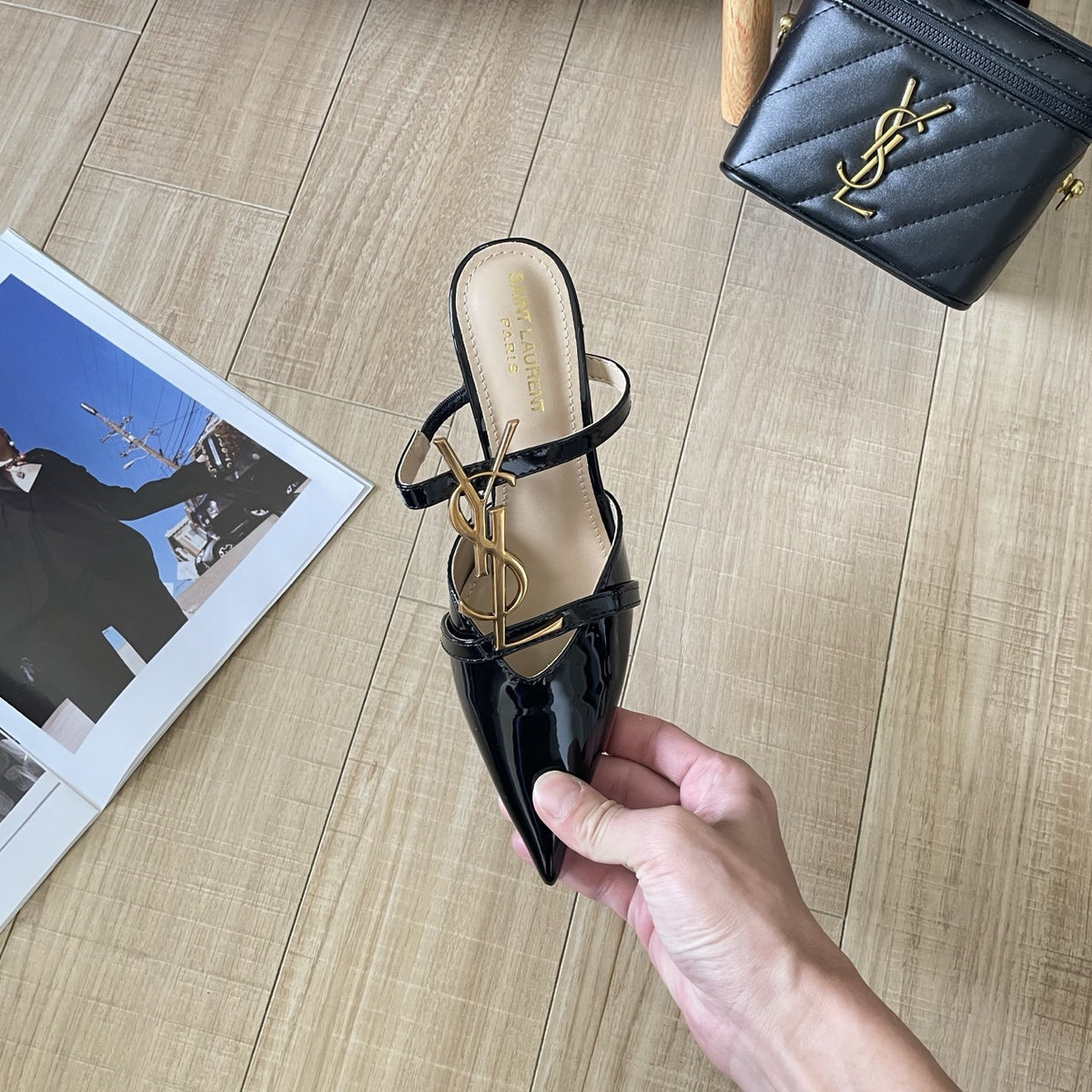 Saint Laurent Lambskin Leather Logo Sandals