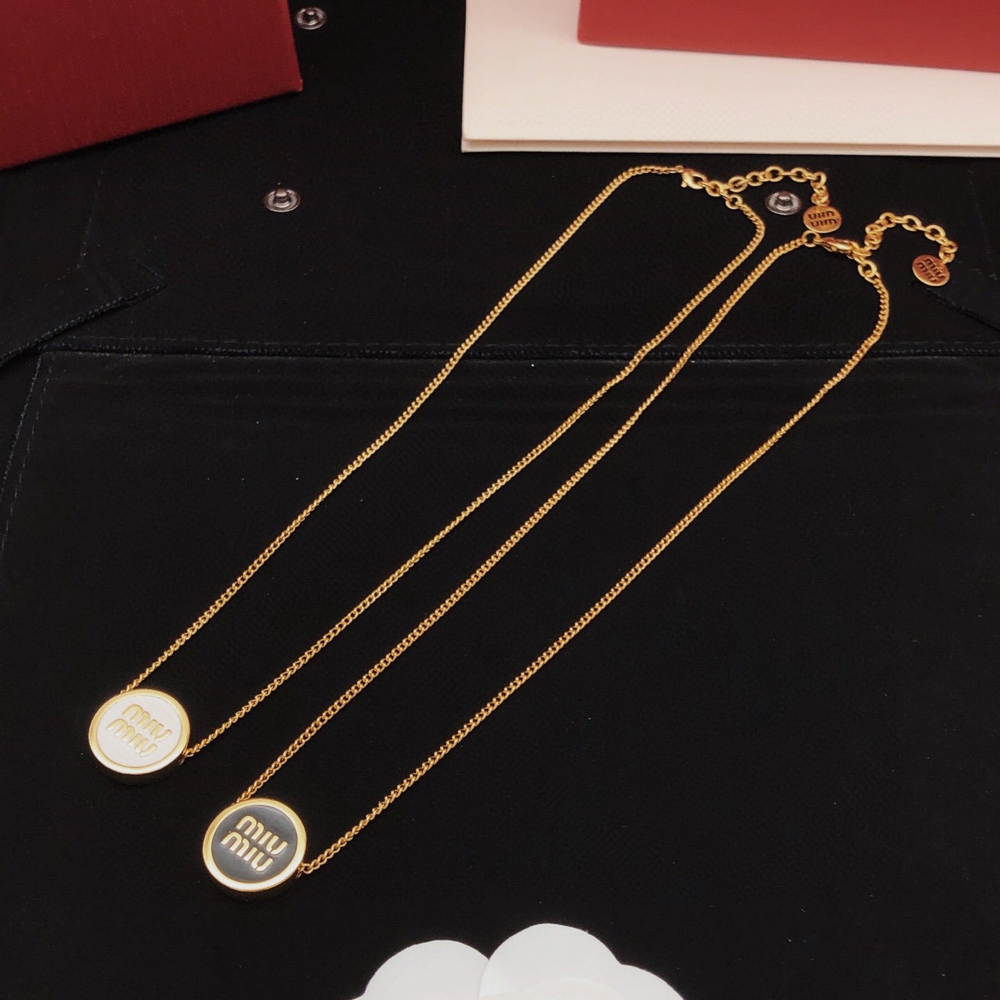 Miu Miu Black Brass Round Necklace