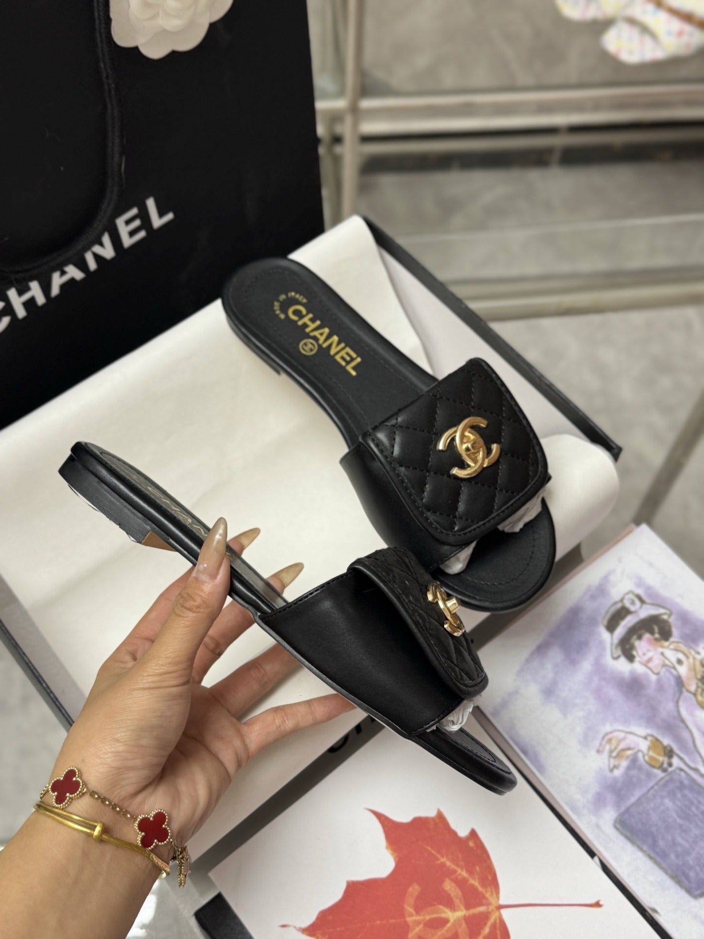 Chanel Lambskin Leather Slides