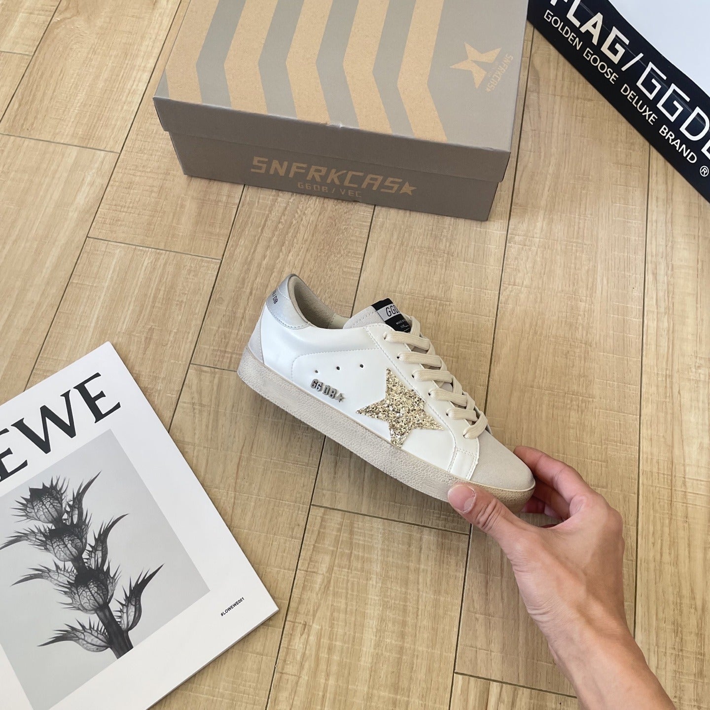 Golden Goose Calfskin Leather Vintage-Finish Sneakers