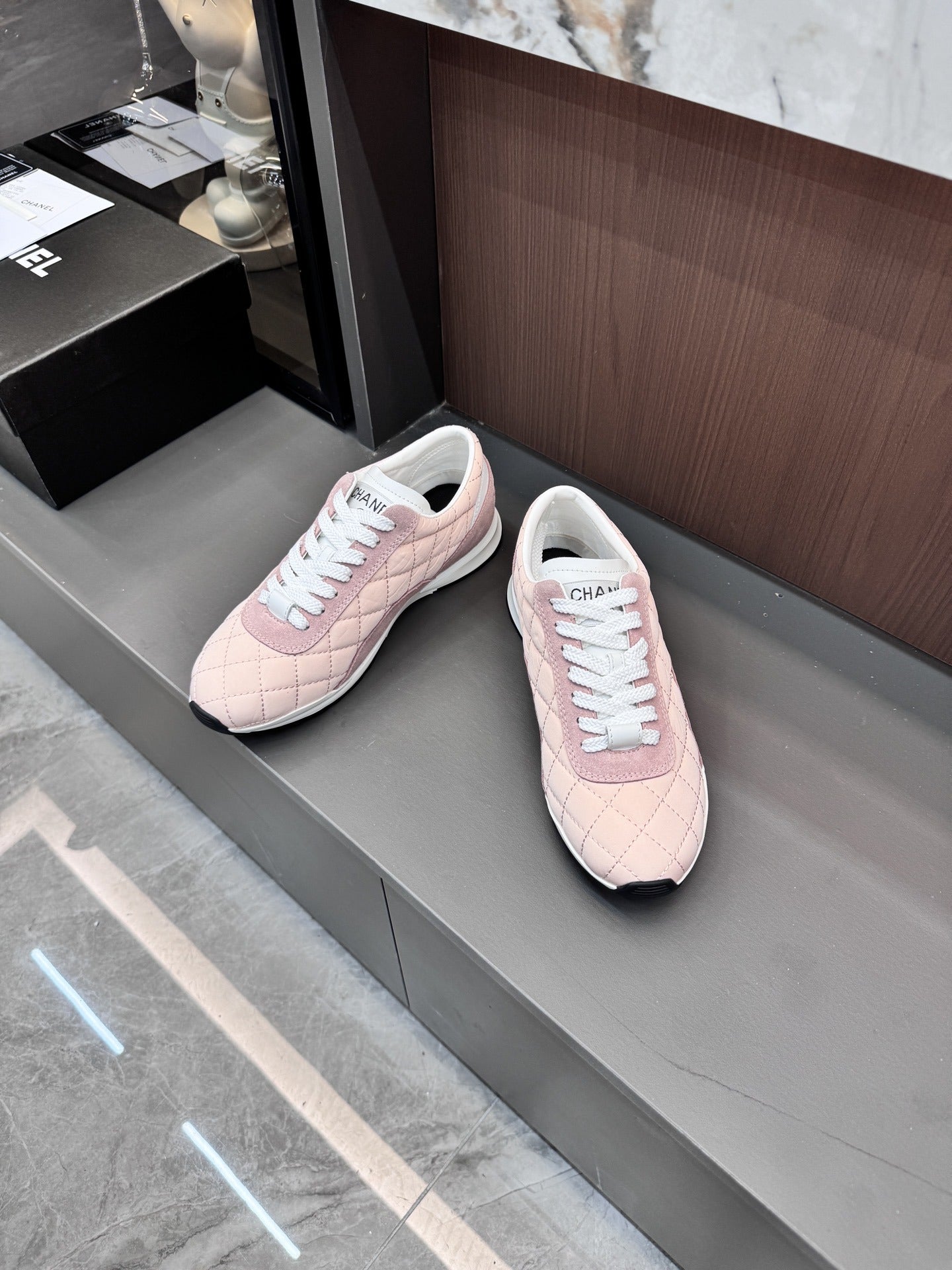 Chanel Black Lambskin Leather Logo Sneakers