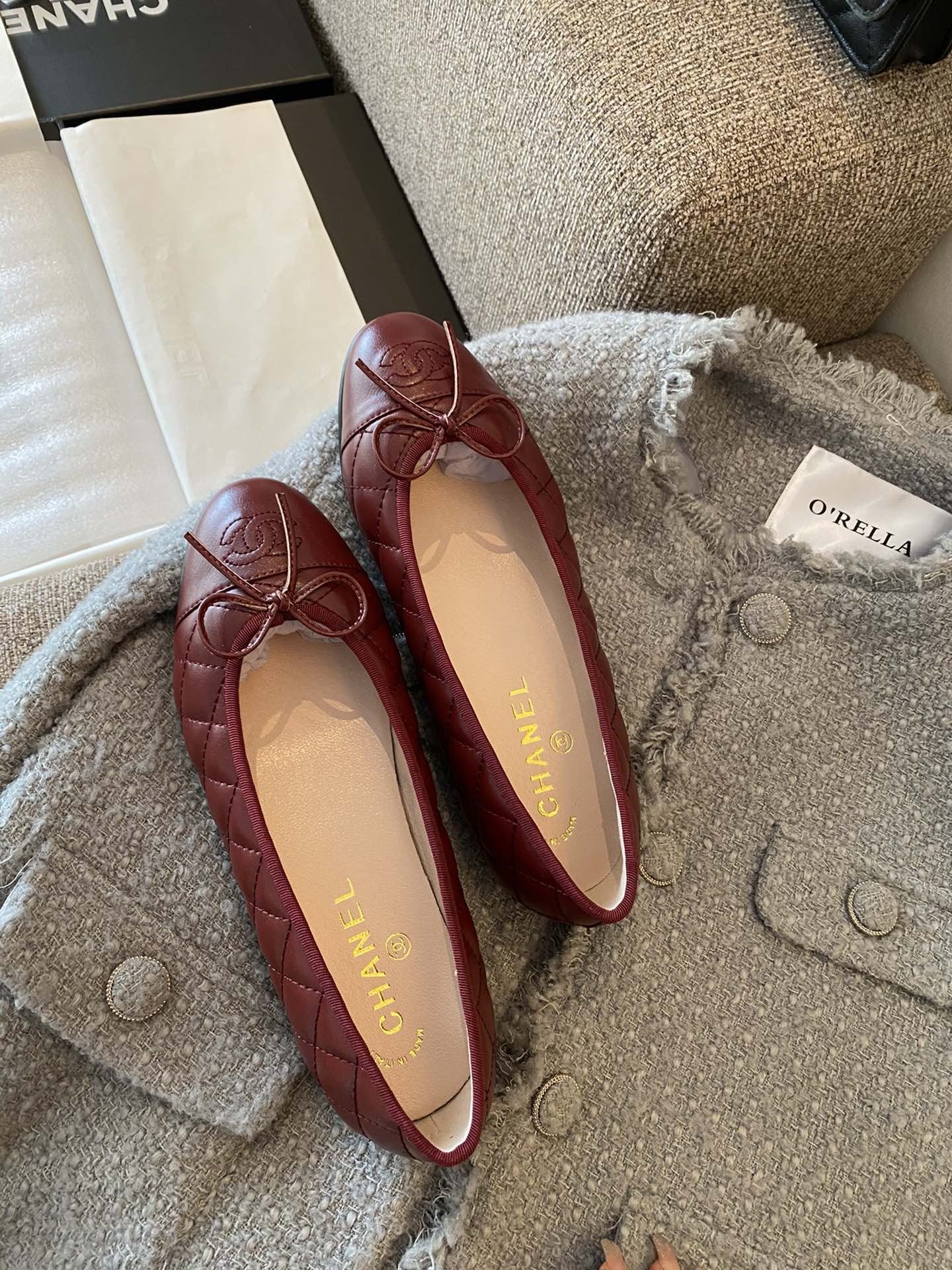 Chanel Leather Bow Ballet Flats