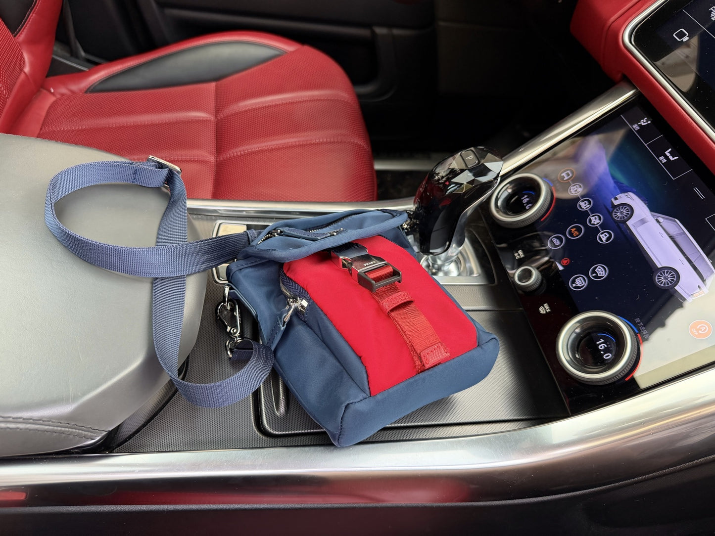 Prada Red Nylon & Leather Logo Shoulder Bag