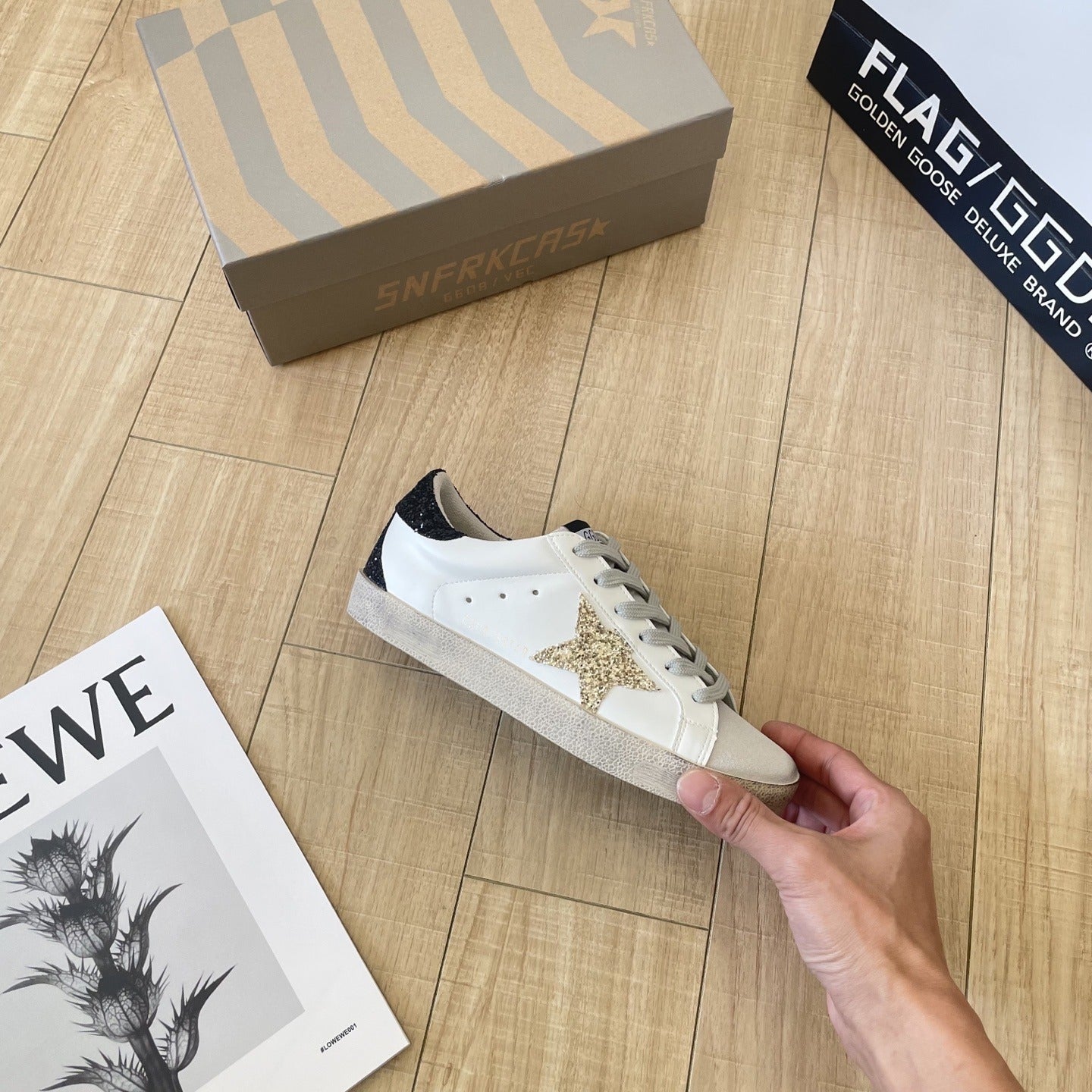Golden Goose Calfskin Leather Vintage-Finish Sneakers