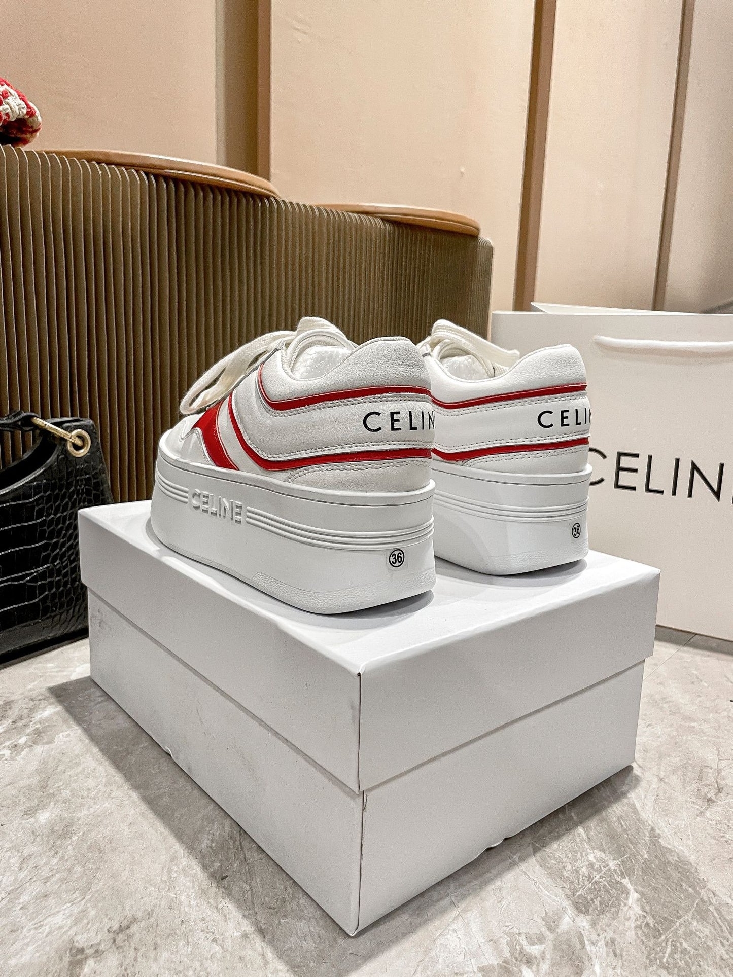 Celine Leather Vintage-Finish Sneakers