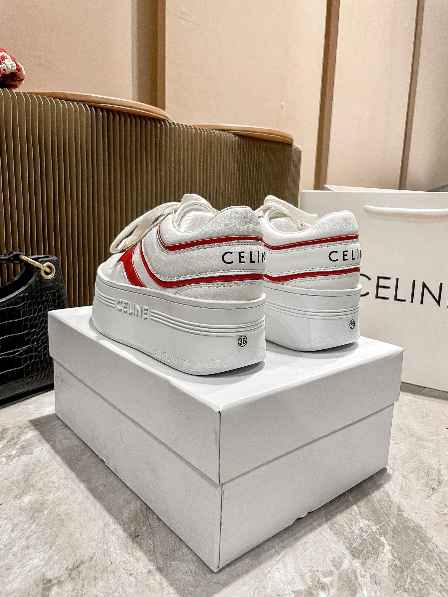 Celine Leather Vintage-Finish Sneakers