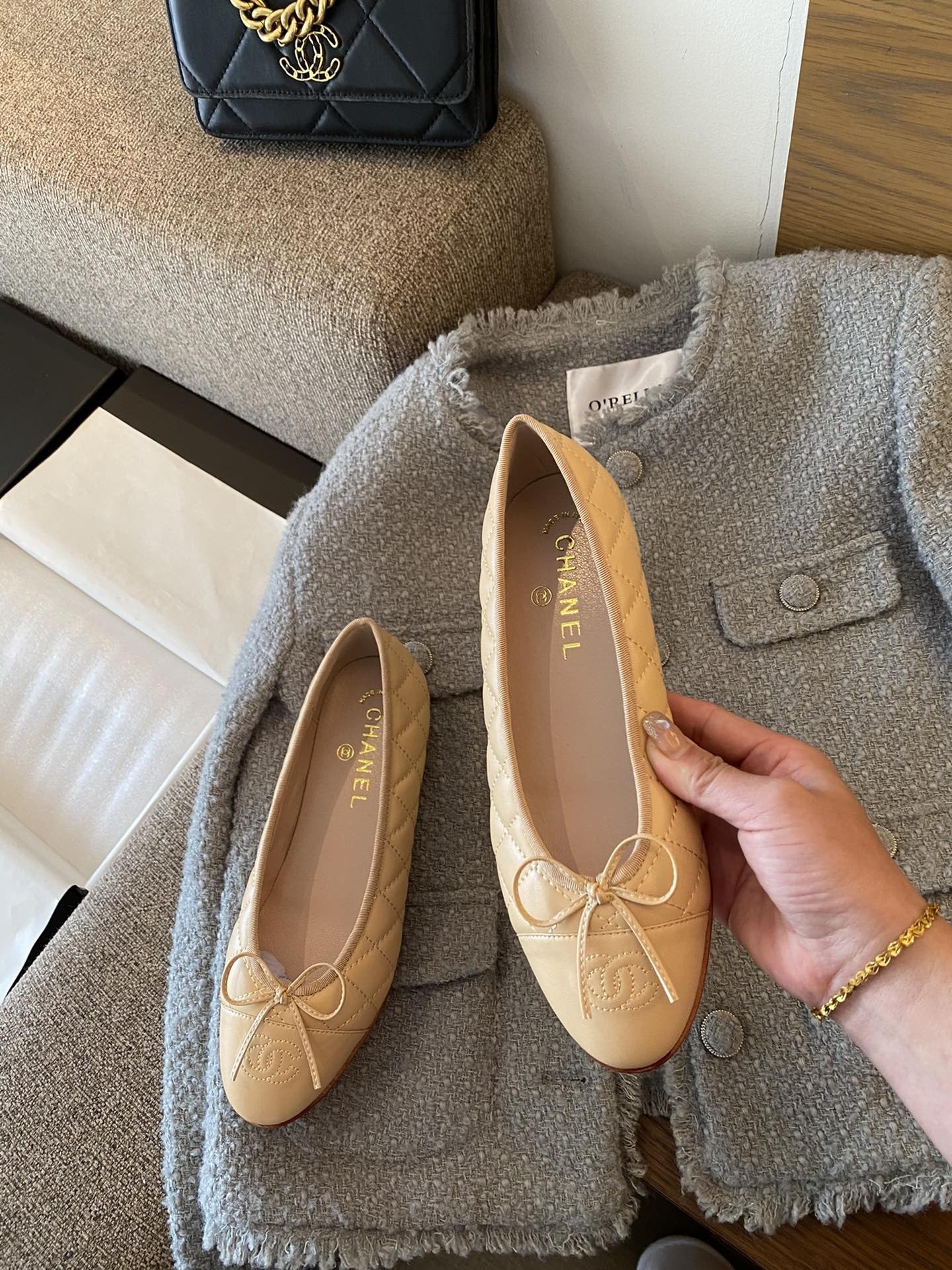 Chanel Leather Bow Ballet Flats