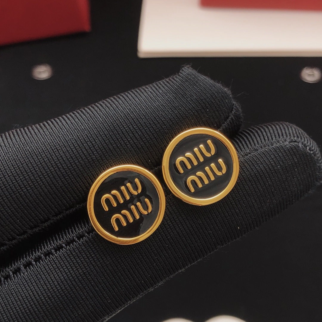Miu Miu Black Brass Round Earrings
