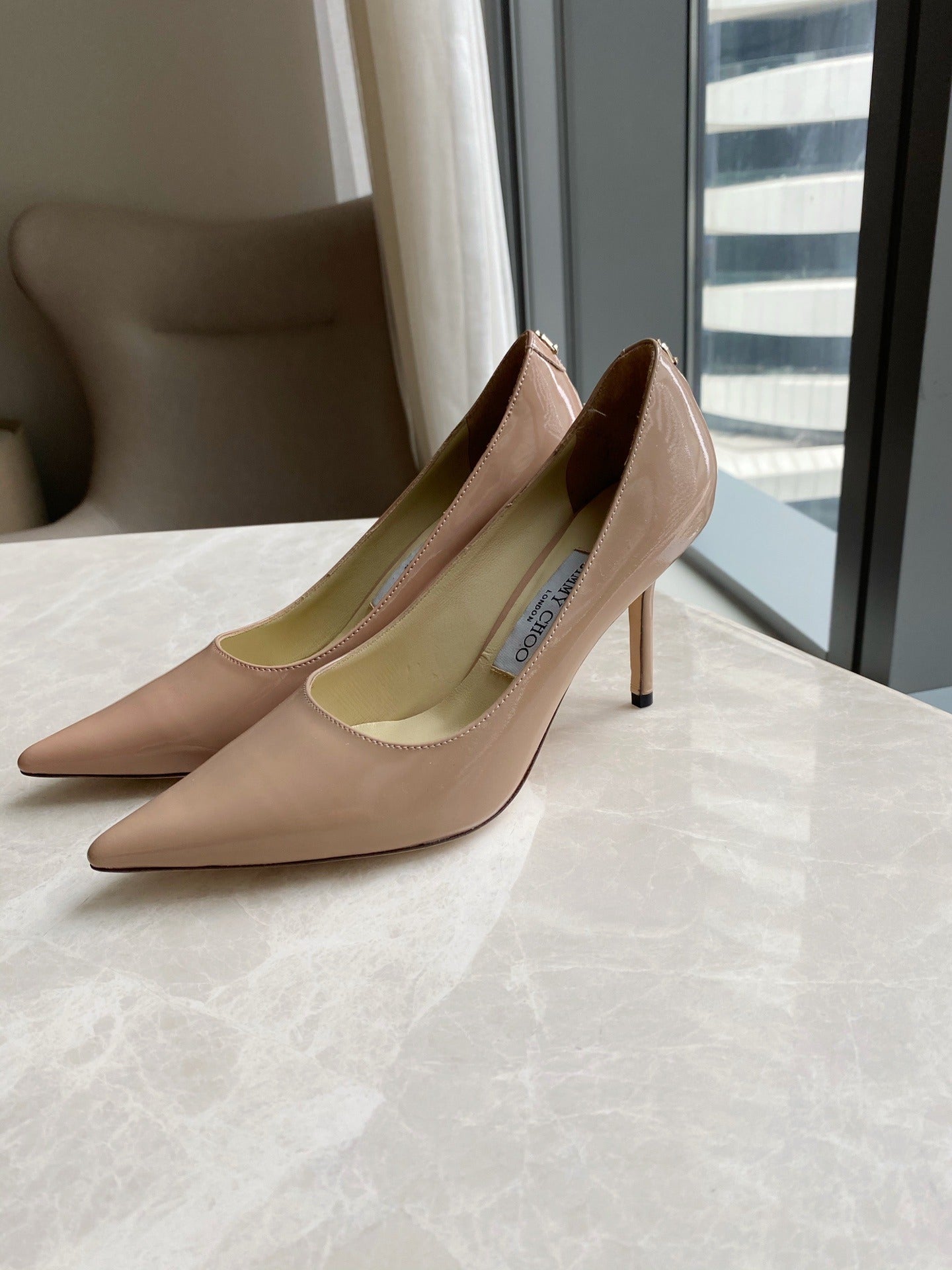 Jimmy Choo Women Patent Leather & Lambskin Leather Pearl Heels