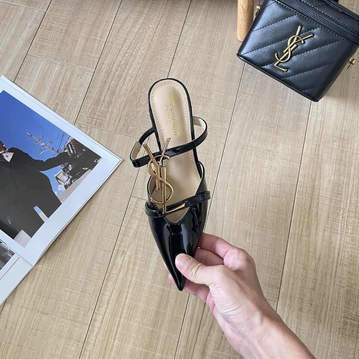 Saint Laurent Lambskin Leather Logo Sandals