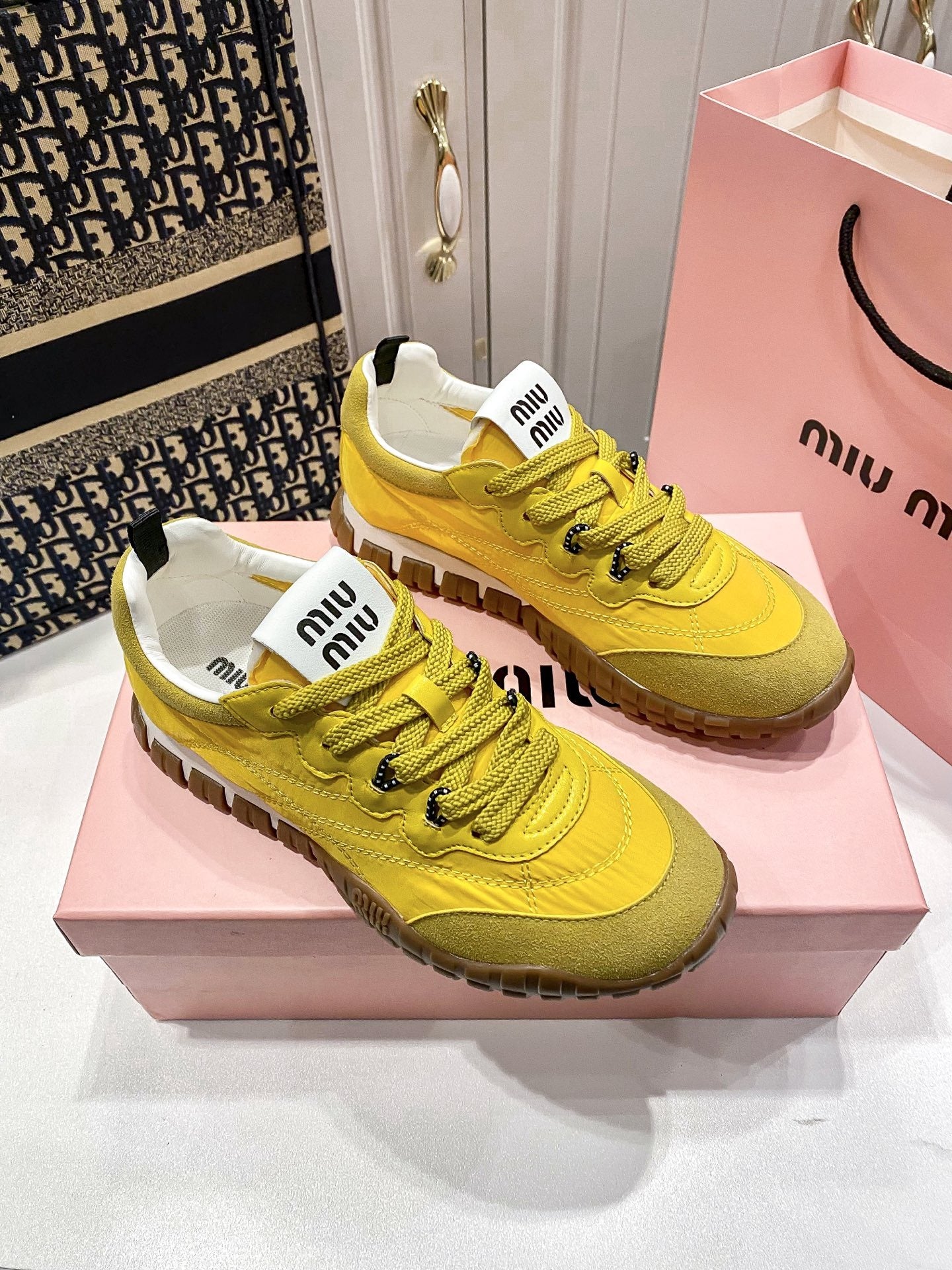Miu Miu Black Canvas & Leather Vintage-Finish Sneakers