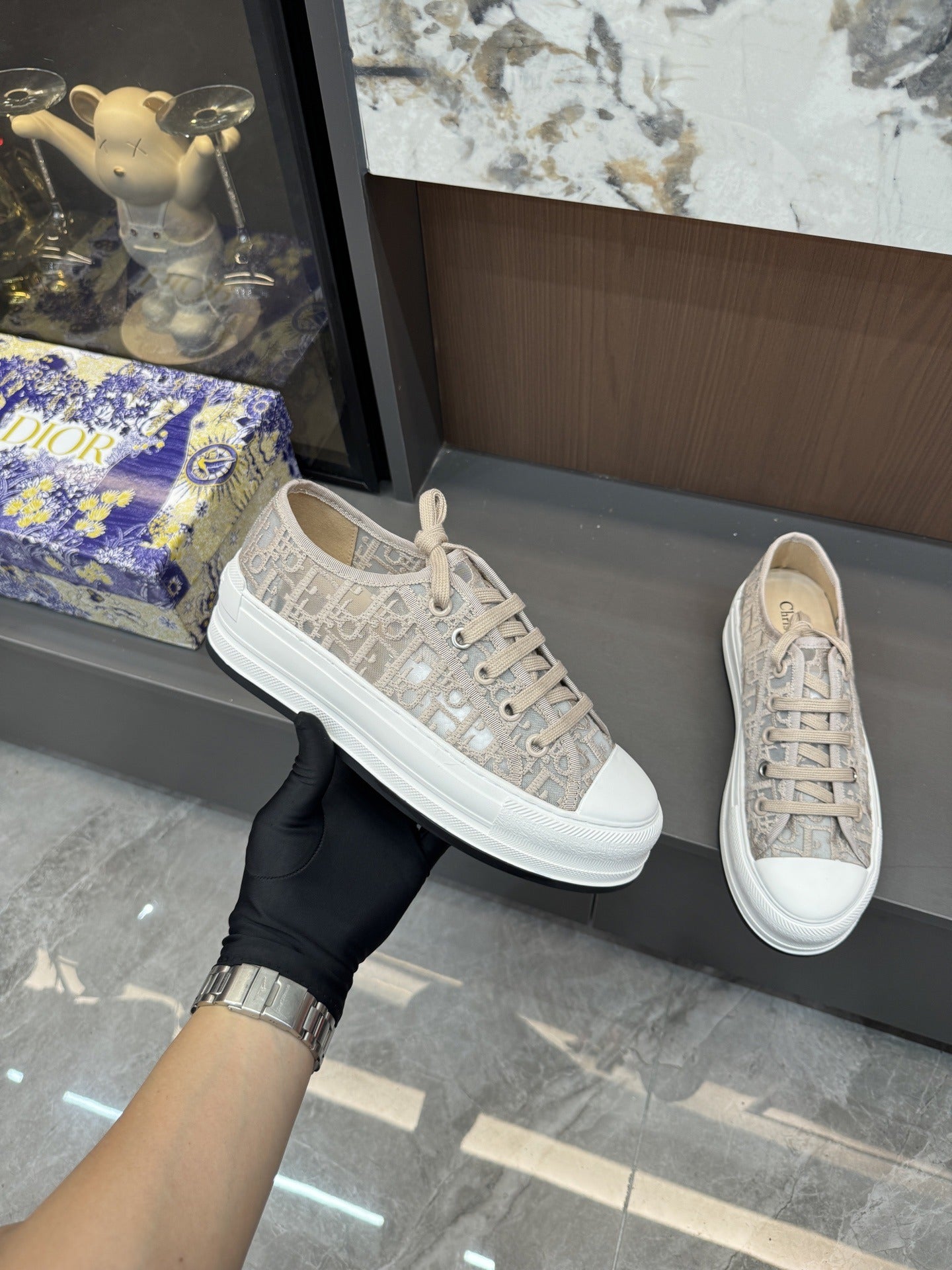 Dior Women Cotton & Lambskin Leather Embroidered Shoes