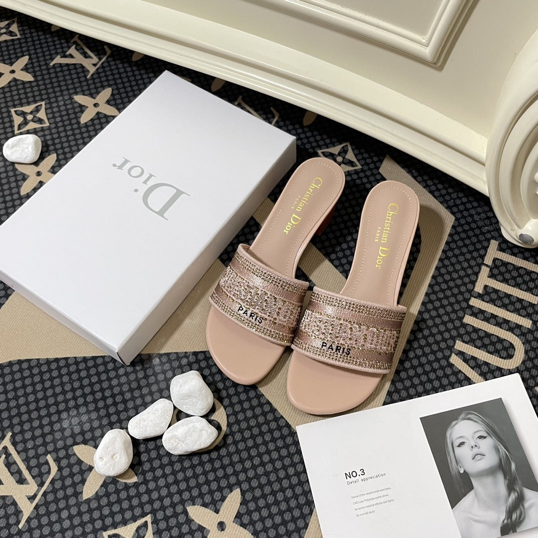Dior Lambskin Leather Embroidered Slides