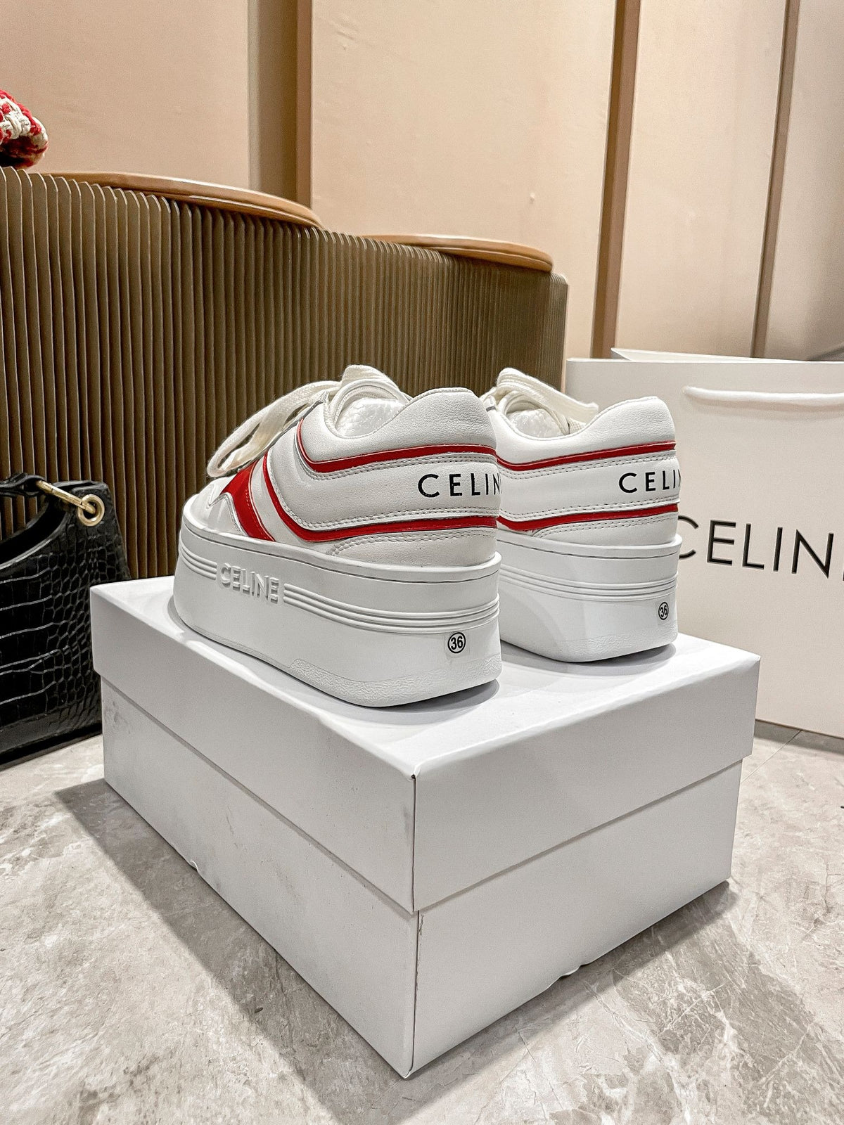 Celine Leather Vintage-Finish Sneakers