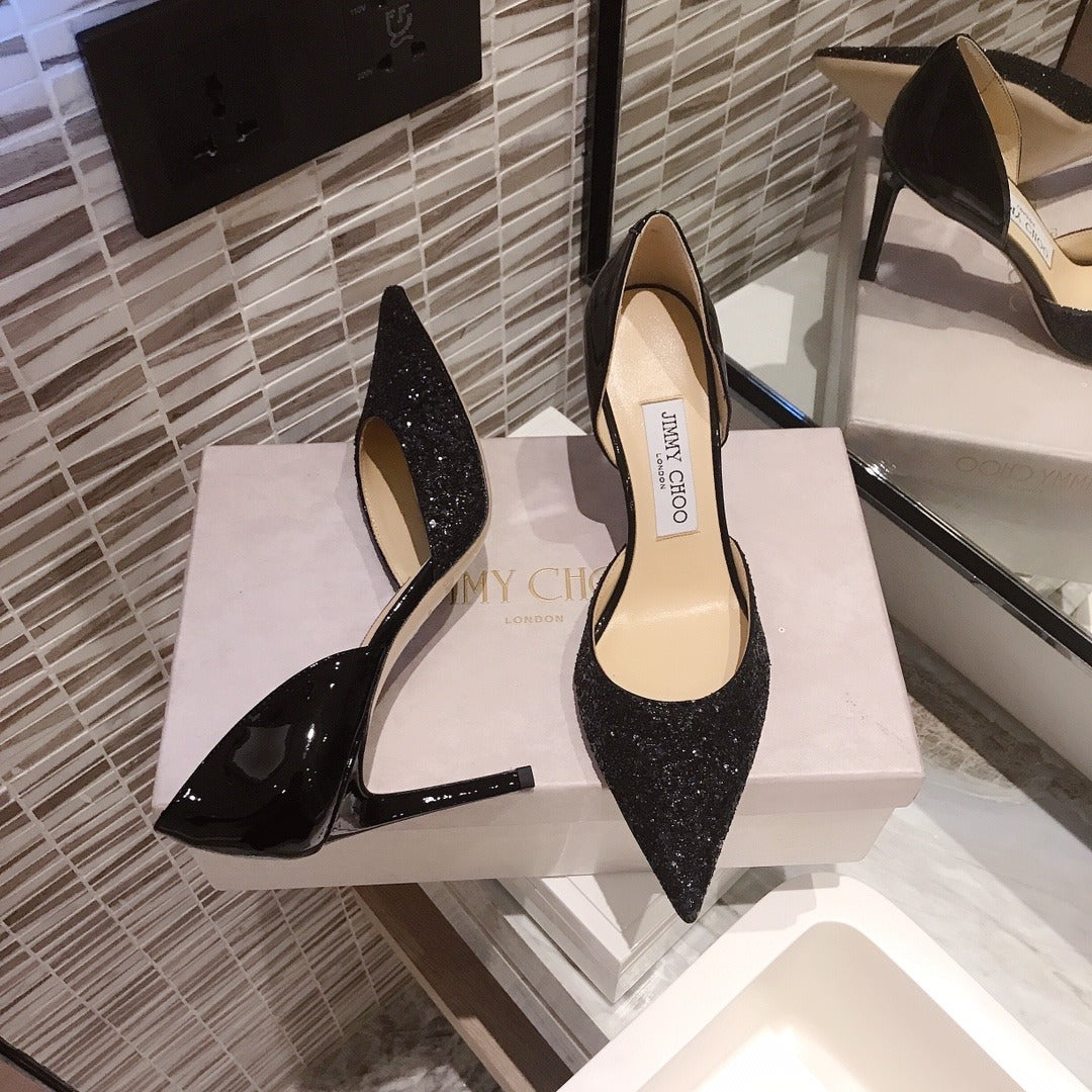 Jimmy Choo Black Lambskin Leather Pointed Toe Heels