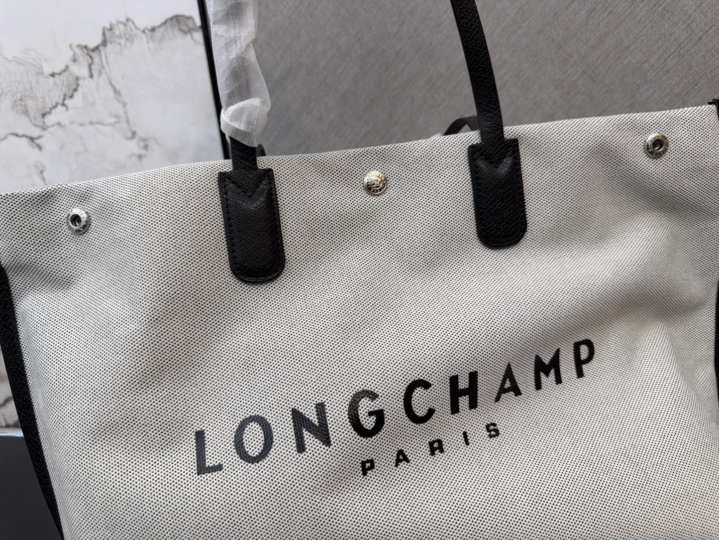 Longchamp Canvas Logo Tote Bag