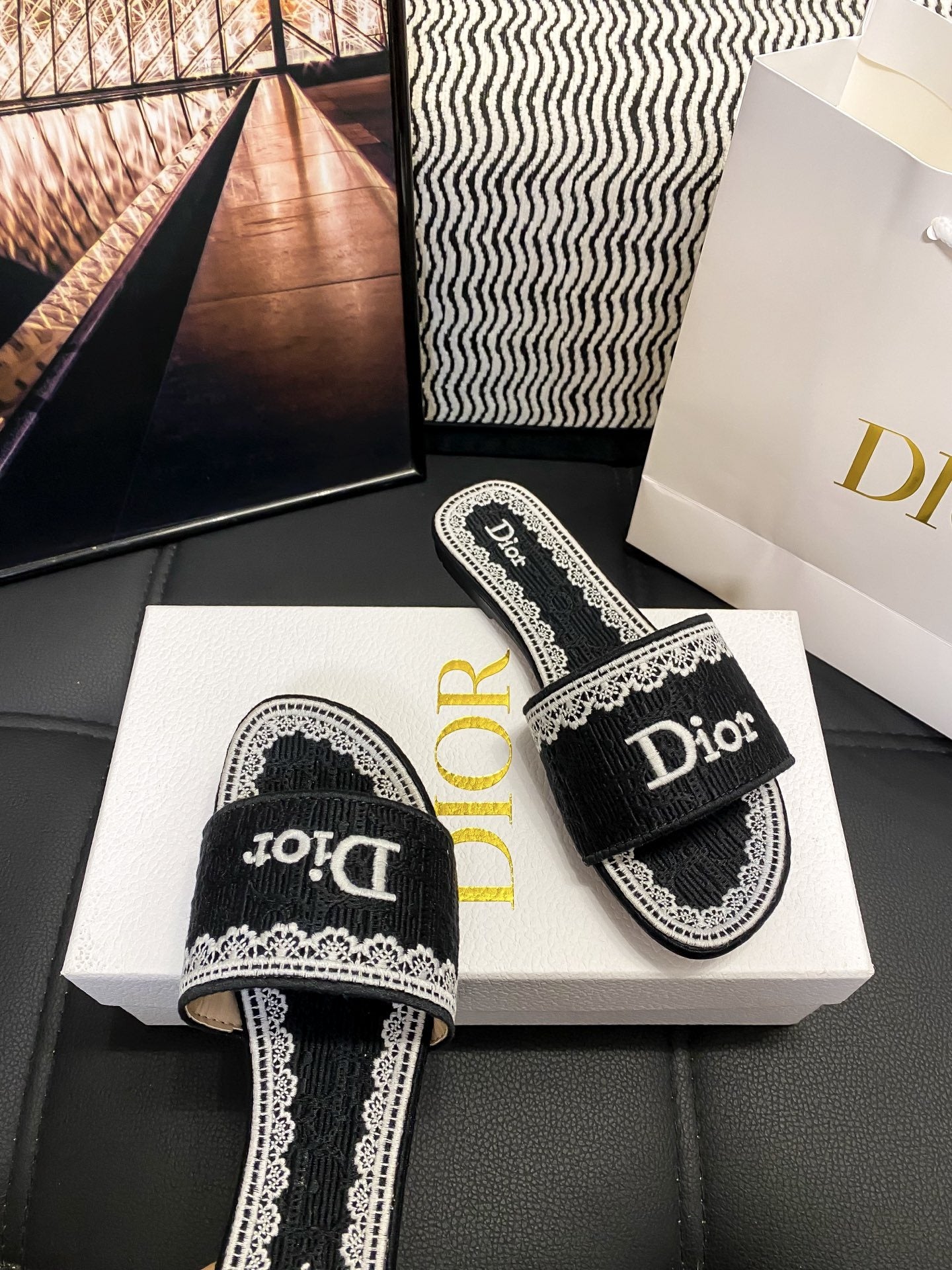 Dior Leather Logo Slides