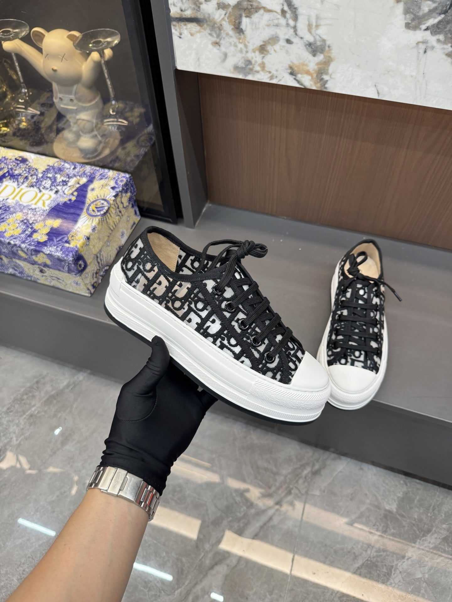 Dior Women Cotton & Lambskin Leather Embroidered Shoes