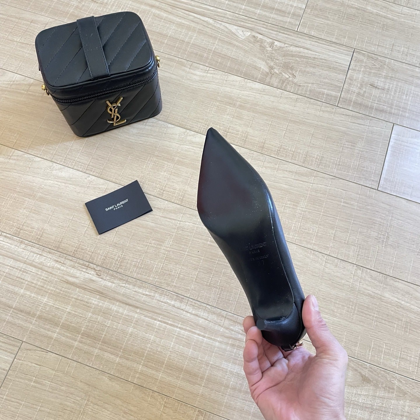Saint Laurent Lambskin Leather Logo Heels