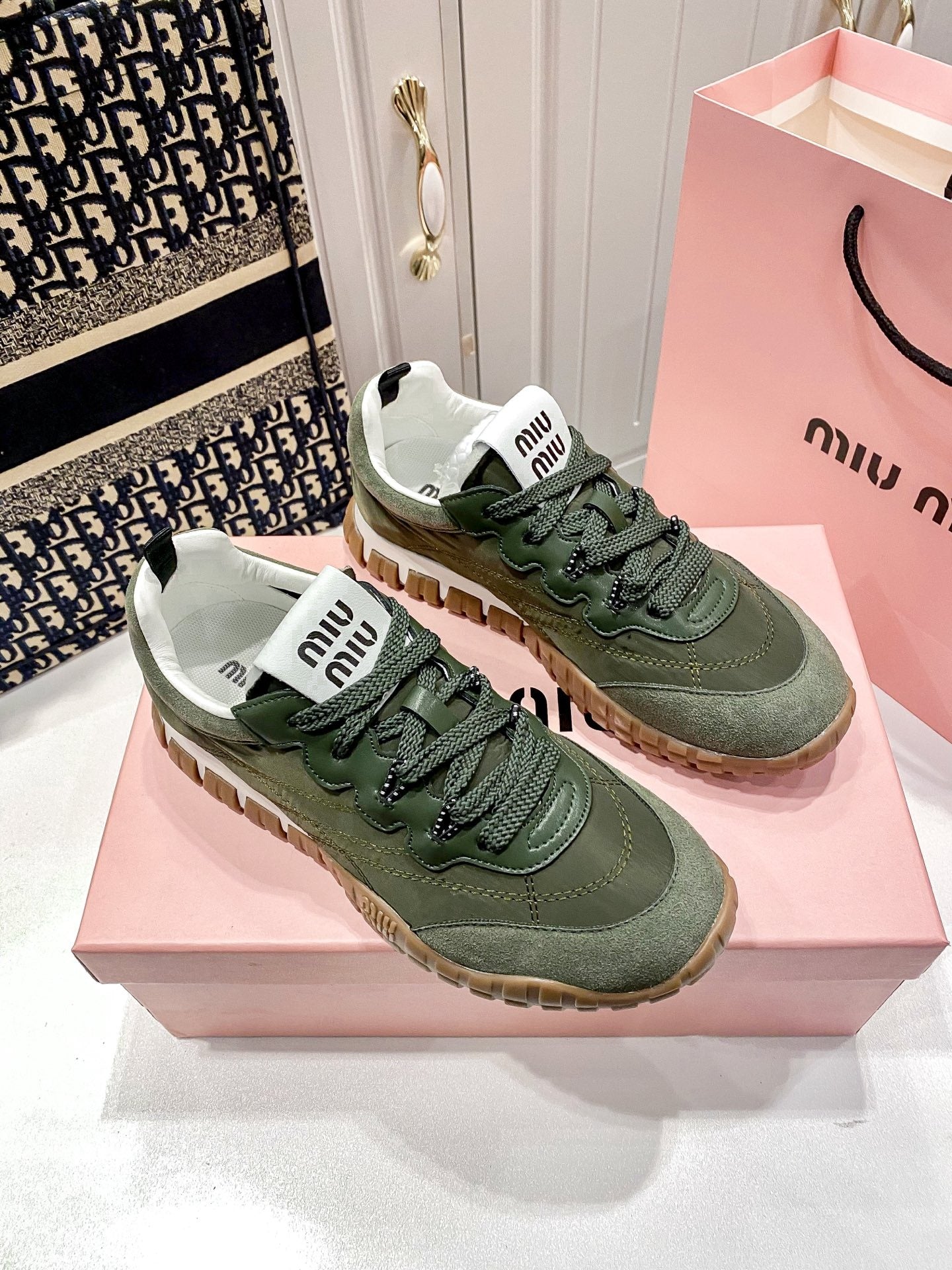 Miu Miu Black Canvas & Leather Vintage-Finish Sneakers